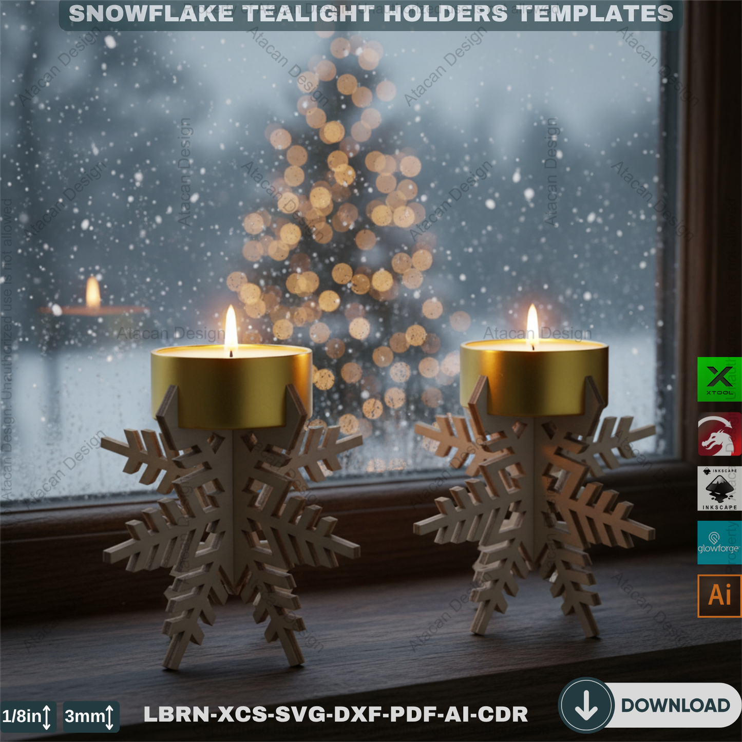 DIY Wooden Snowflake Candle Holders | Laser Cut Files Winter Lantern | Christmas Decoration SVG 906