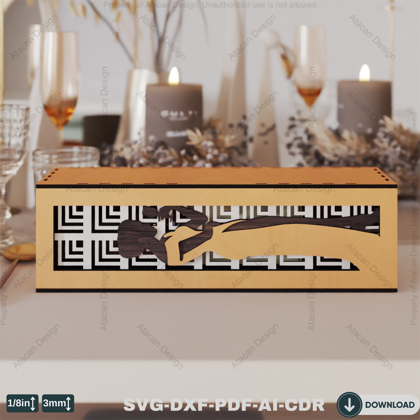 Elegant 3D Layered Wooden Wine Box Stylish Women Theme Perfect for Laser Cutting-Decorative Wine Holder with Sophisticated Woman Theme 799