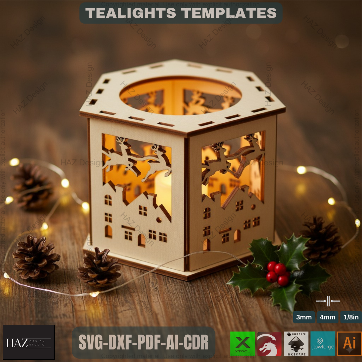 Candle Holder Laser Cut Lamp / Tea light Lanterns / Wood Table Candle Holder / Tealight Patterned Boxes / Candle Box Plans SVG DXF CDR 177