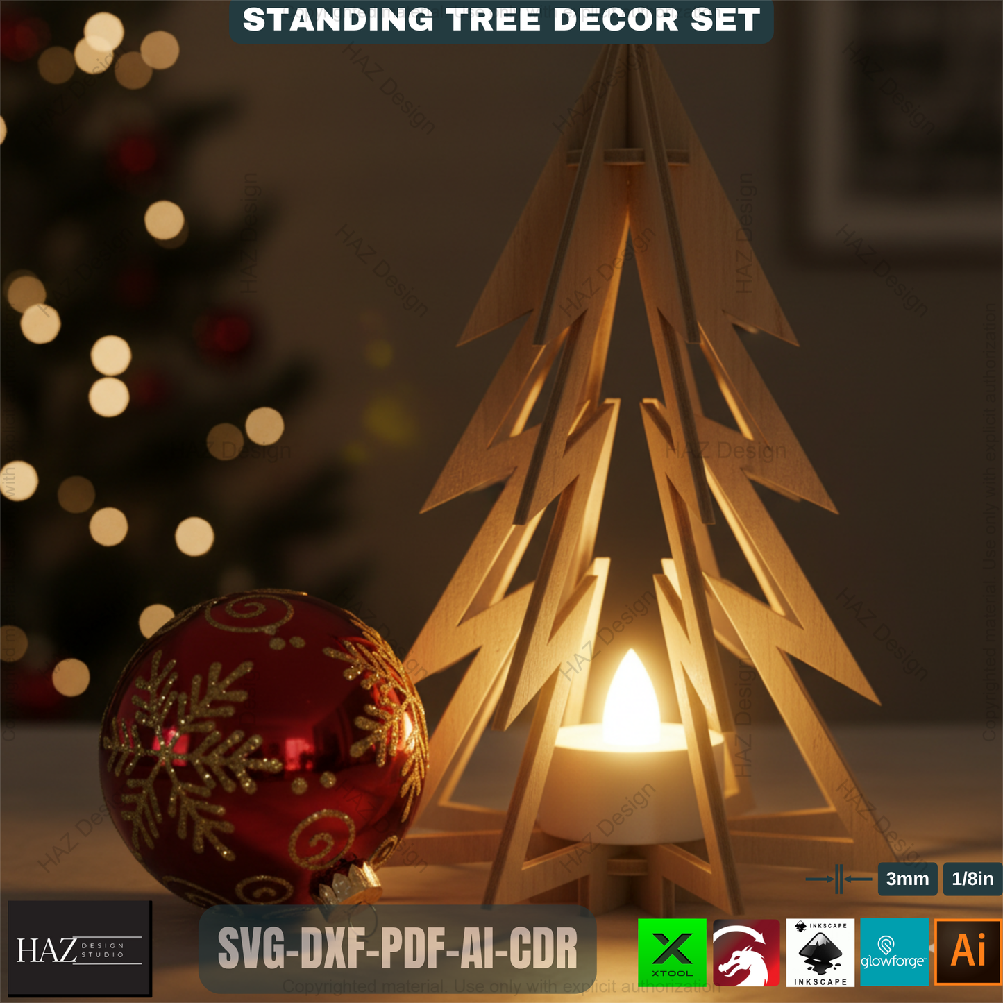 Christmas Tealight Tree Decor, Wooden Snowflake Table Lamp, DIY Laser Cut Holiday Gift, Unique Winter Centerpiece Craft 491