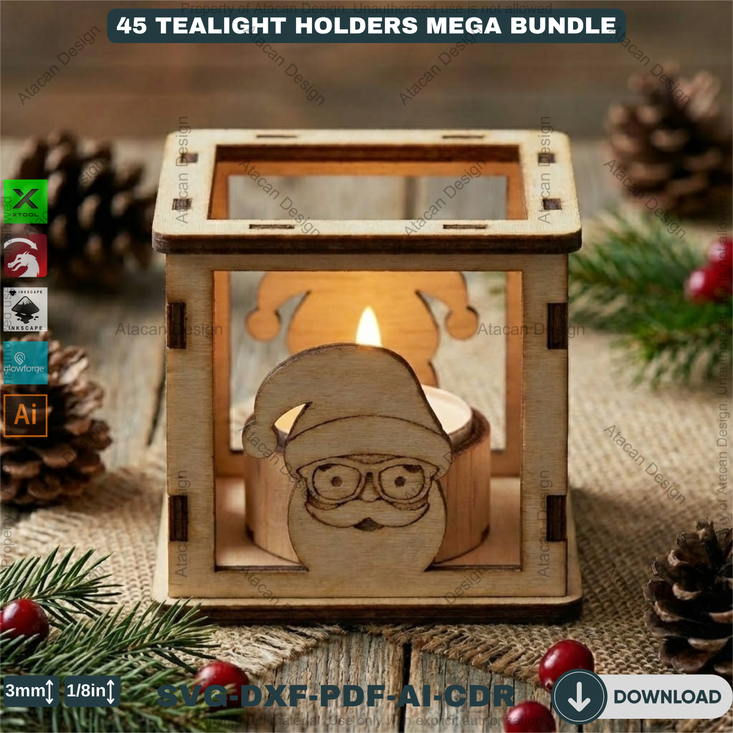 45 Christmas Lantern Templates | Laser Cut Candle Holders | Holiday Tealight Box Bundle | Festive Light Decor Cutting Designs 921