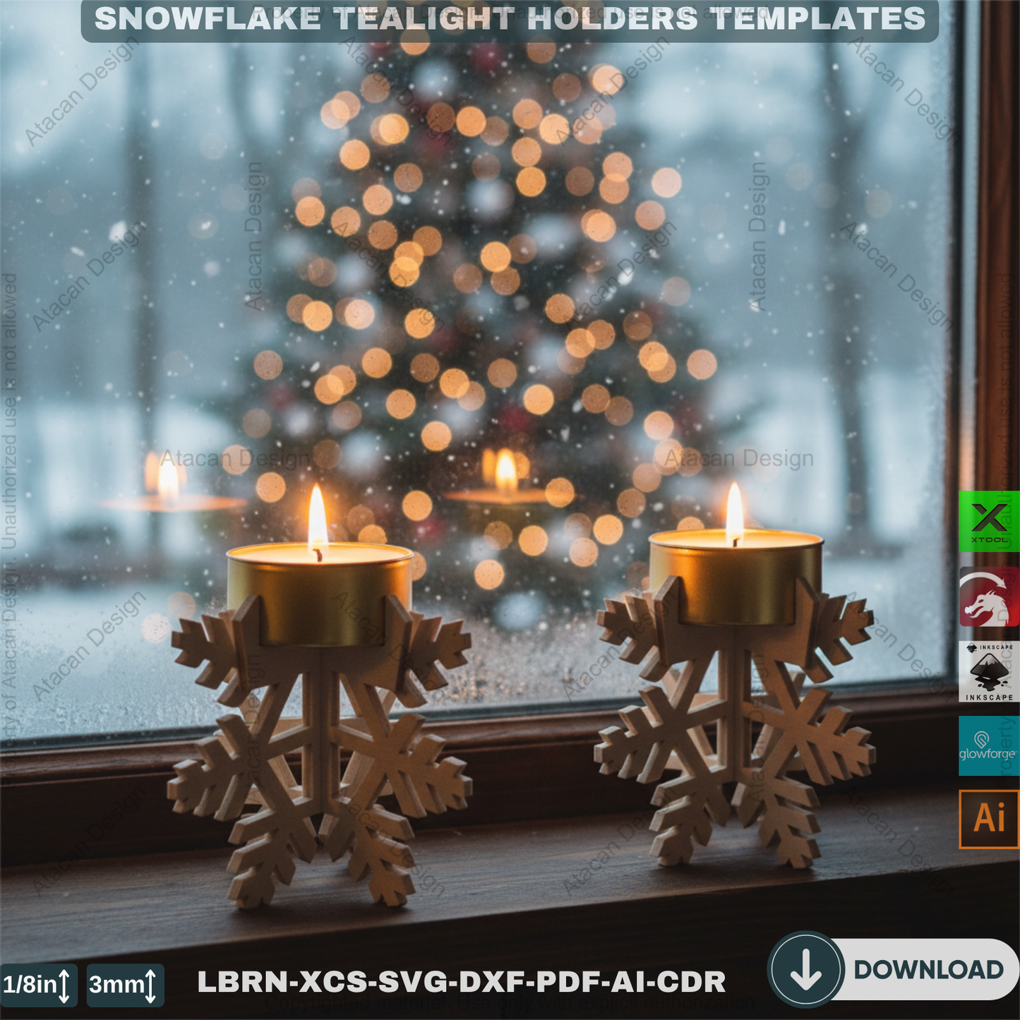 DIY Wooden Snowflake Candle Holders | Laser Cut Files Winter Lantern | Christmas Decoration SVG 906