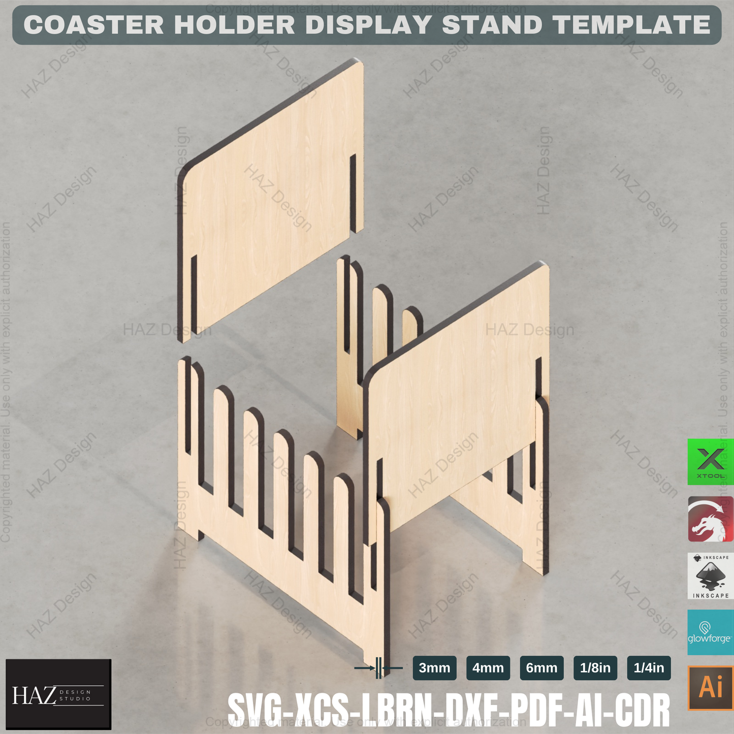 Laser Cut Coaster Set: 3 Holders + 6 Coaster Designs,Coaster Holder SVG Pack: Round & Square, Laser Ready 431
