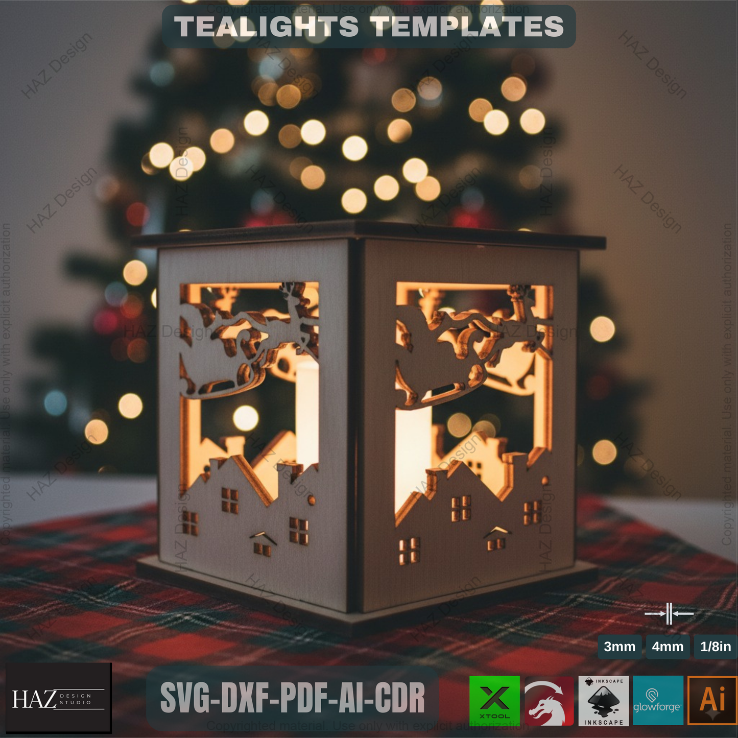 Candle Holder Laser Cut Lamp / Tea light Lanterns / Wood Table Candle Holder / Tealight Patterned Boxes / Candle Box Plans SVG DXF CDR 177