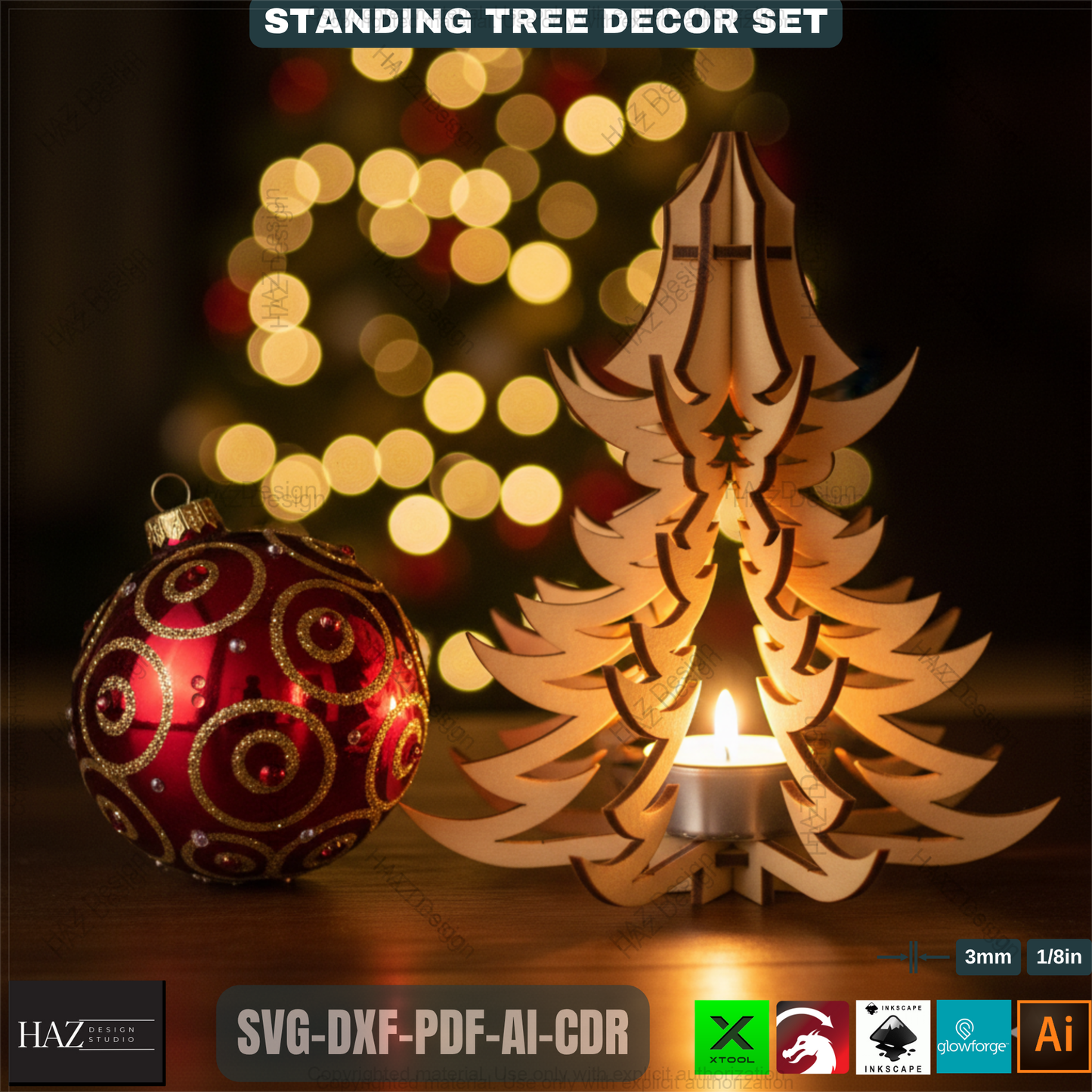 Christmas Tealight Tree Decor, Wooden Snowflake Table Lamp, DIY Laser Cut Holiday Gift, Unique Winter Centerpiece Craft 491