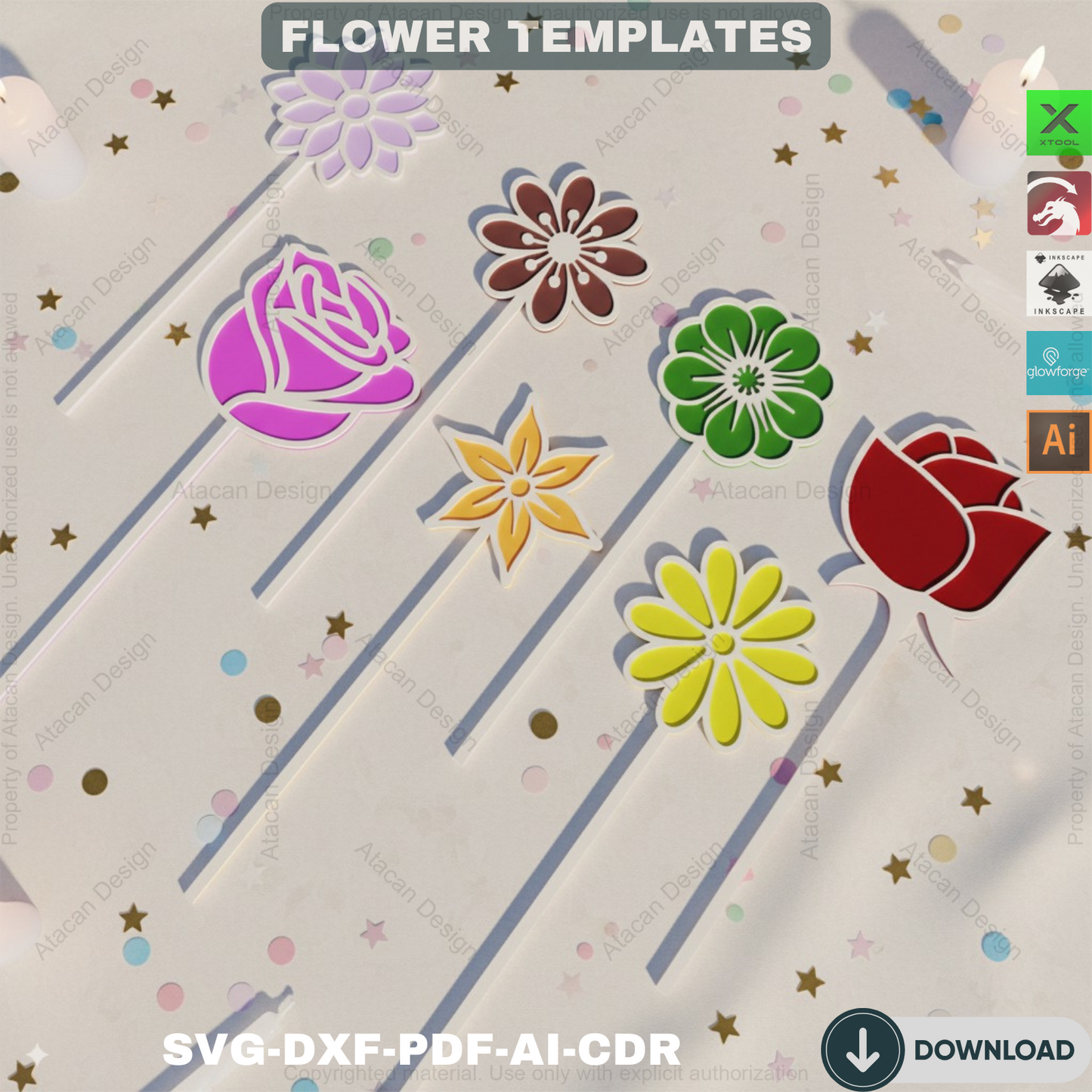 Laser Cut Flower Design Templates - Perfect for Valentine’s Day Gifts or Personalized Name Decor 817