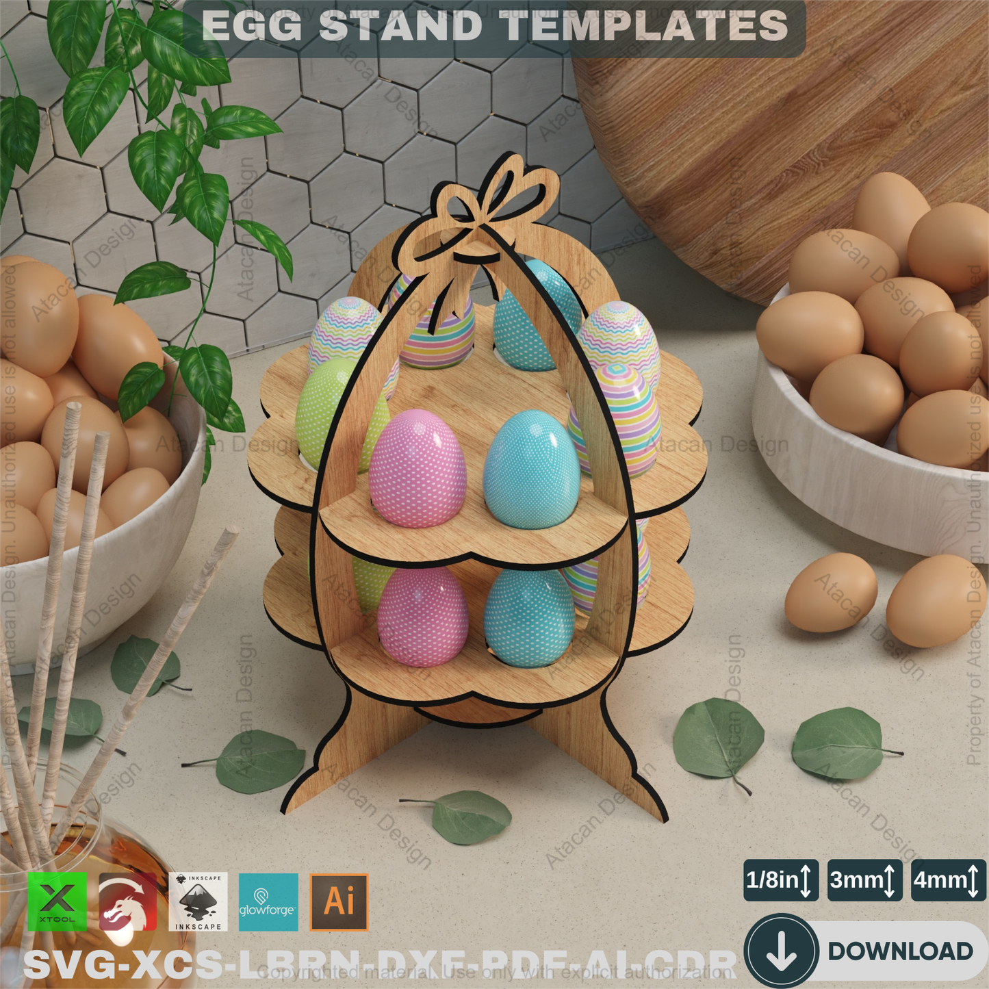 Laser Cut Easter Egg Stand - Wooden Easter Basket Template,Decorative Egg Holder - Laser Cut Easter Template, Easy DIY Project 862