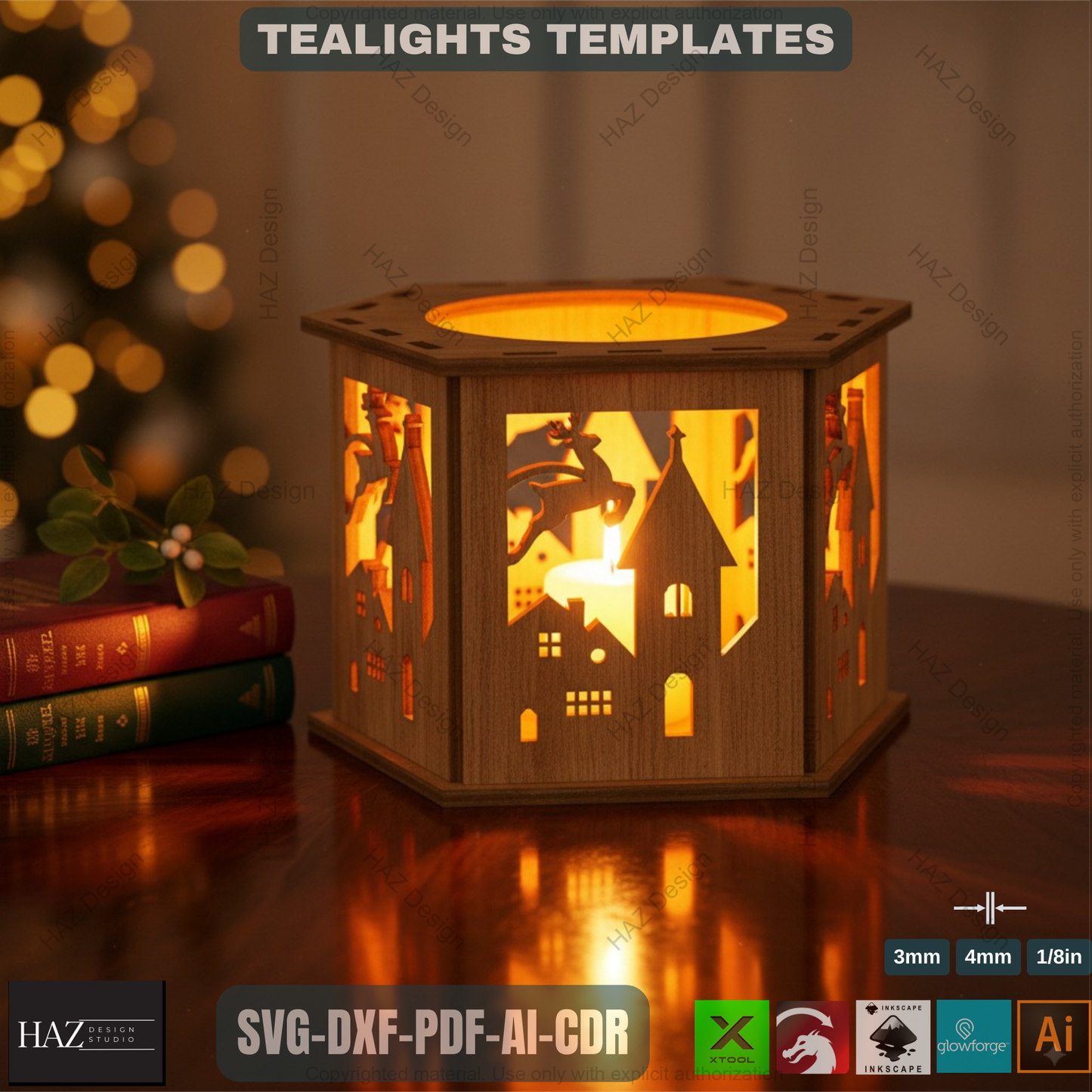 Candle Holder Laser Cut Lamp / Tea light Lanterns / Wood Table Candle Holder / Tealight Patterned Boxes / Candle Box Plans SVG DXF CDR 177