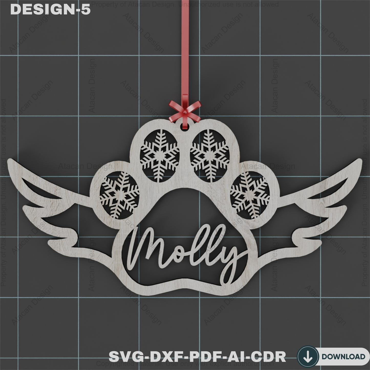 Angel Paw Memorial Ornament - Personalized Pet Christmas Ornament for Dogs or Cats,In Loving Memory Paw Ornament 810