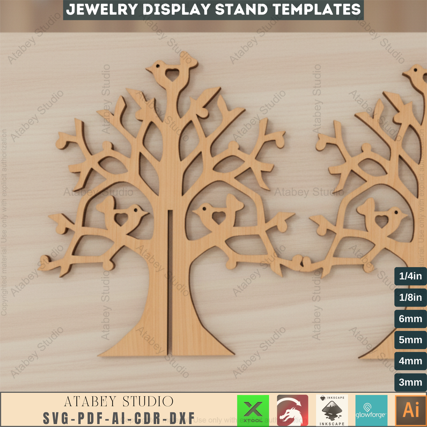 Tree Shaped Jewelry Stand - Laser Cut Ring and Earring Display Holder for Craft Fairs 733