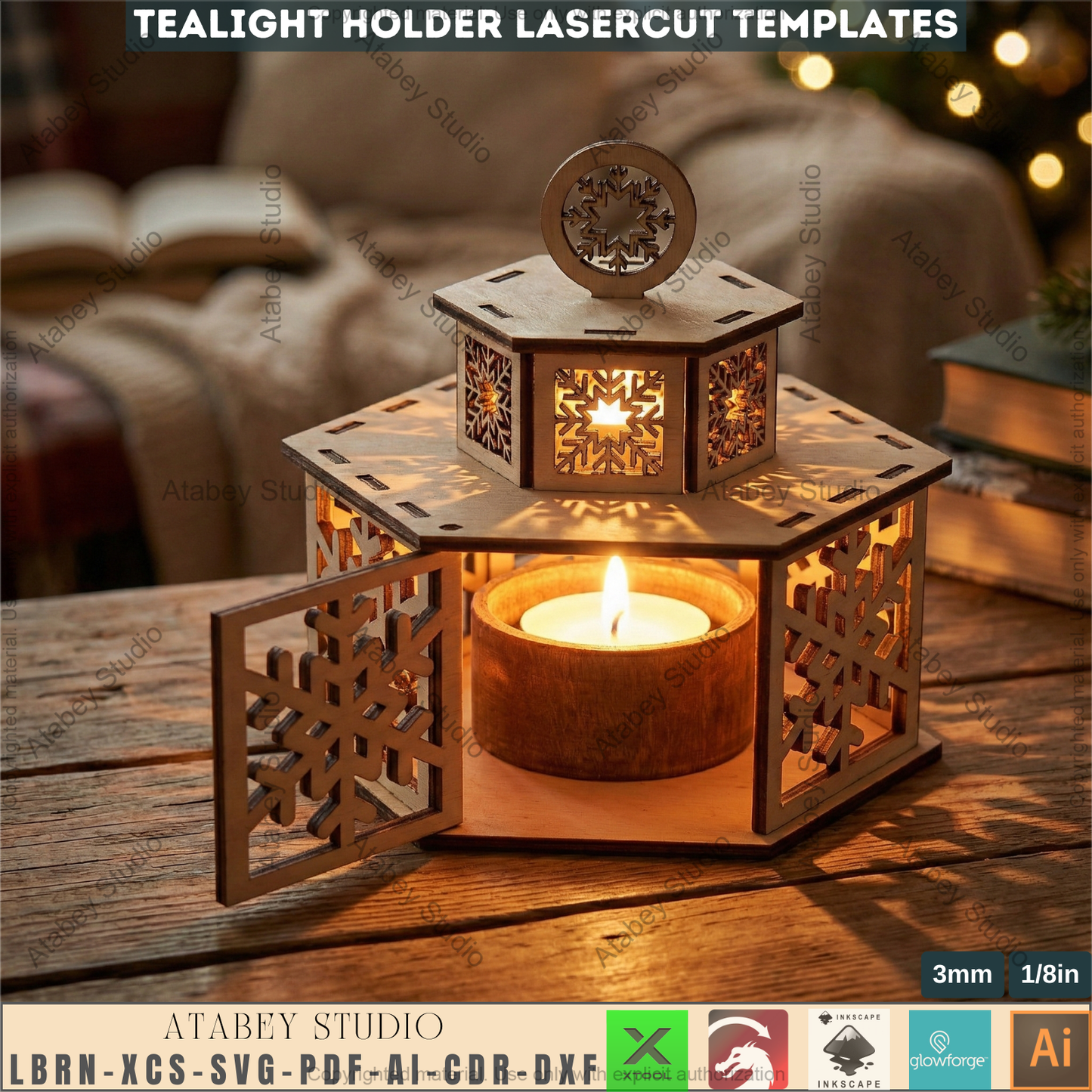 Christmas Tealight Holders with Lid / Lantern Laser Cut Files / Tabletop Candles / New Year Decor 976