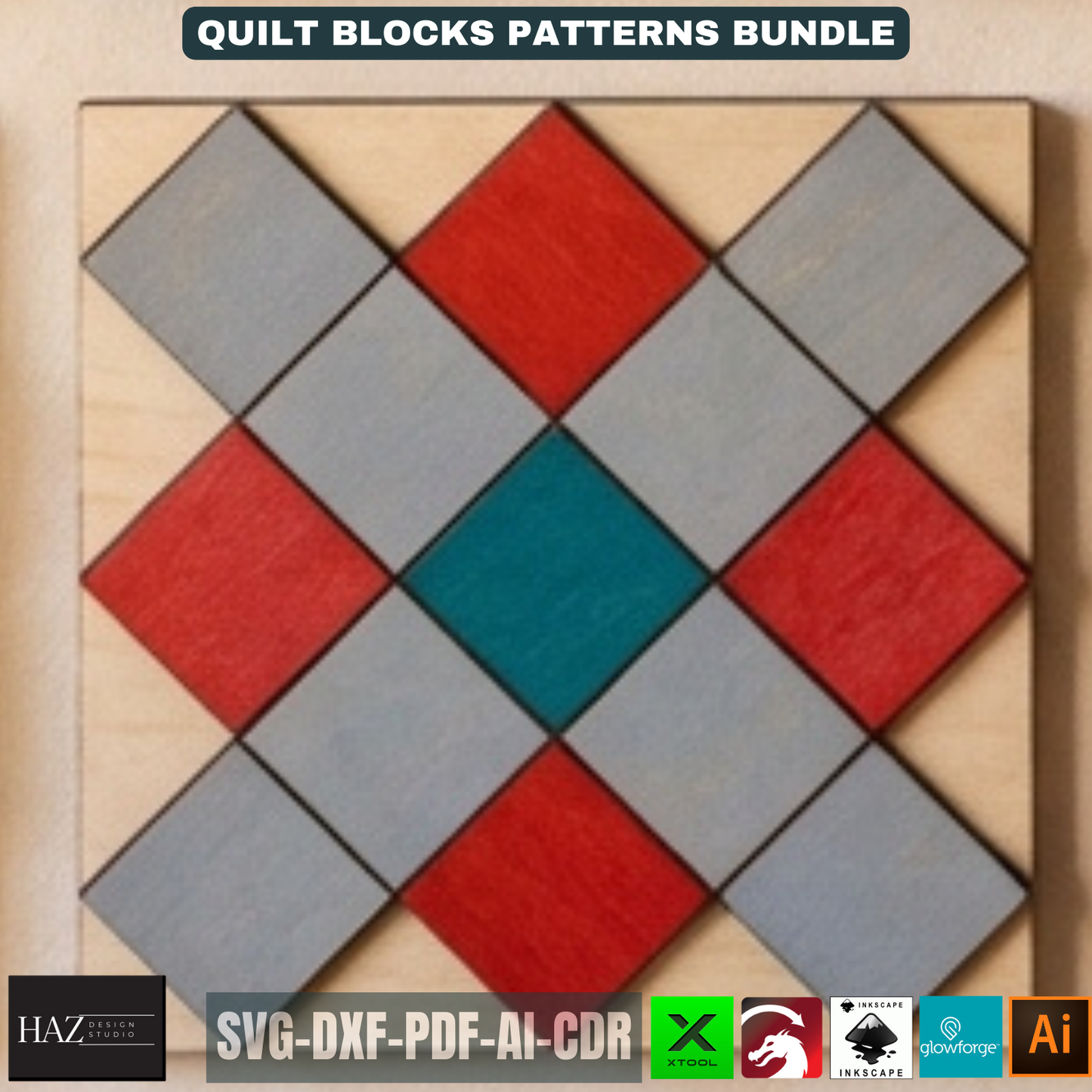 Geometric Wood Quilt Block Pattern, Modern Mosaic Wall Art Template, DIY Farmhouse Decor Sign 518