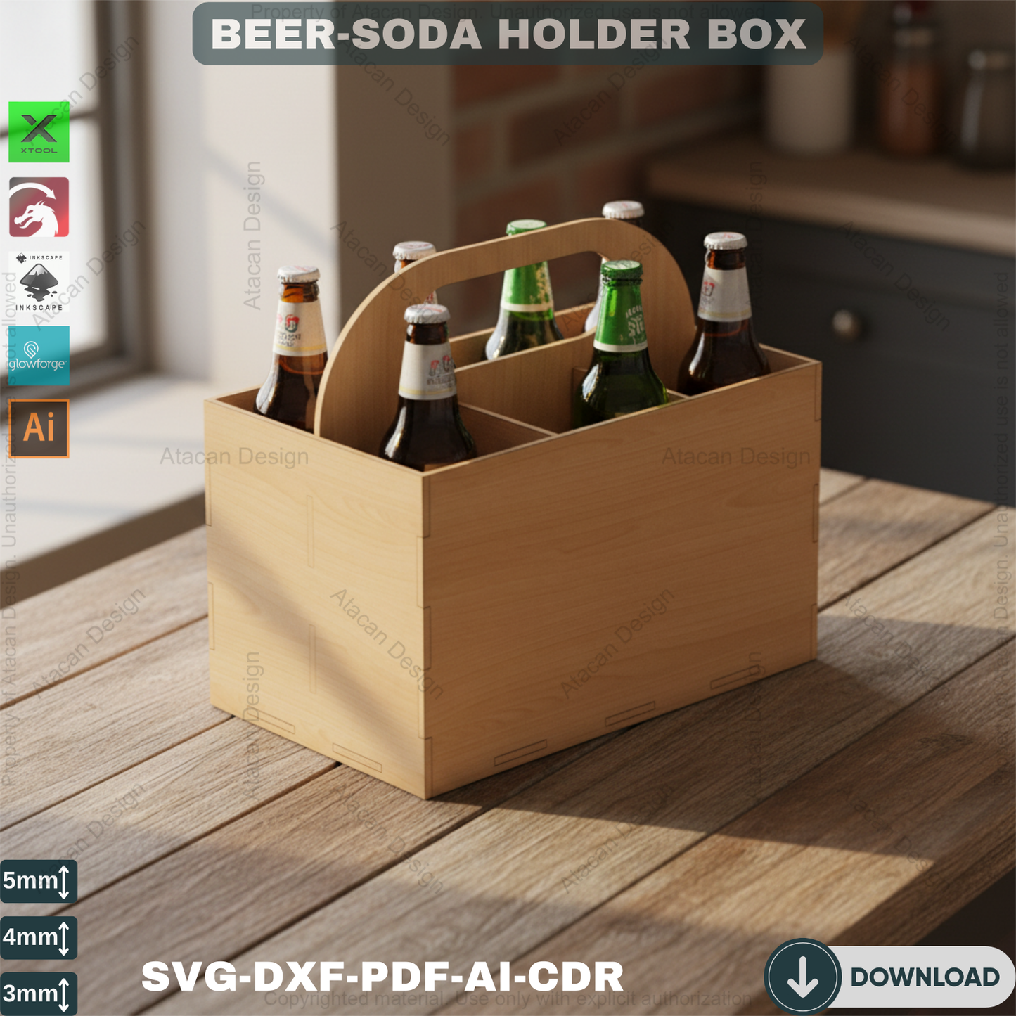Beers Box - DIY Wooden Beer Crate - Laser Cut Template for Soda and Beer Holder 494