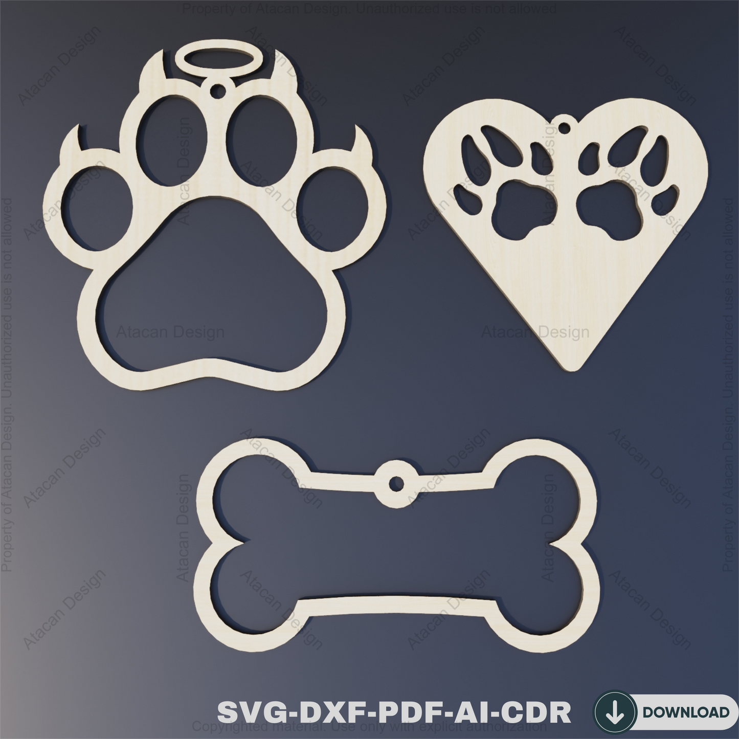 Dog Paw Christmas Ornaments - Perfect Laser Cut Files for Holiday Décor and Crafts,Angel Paw and Heart Ornaments 811