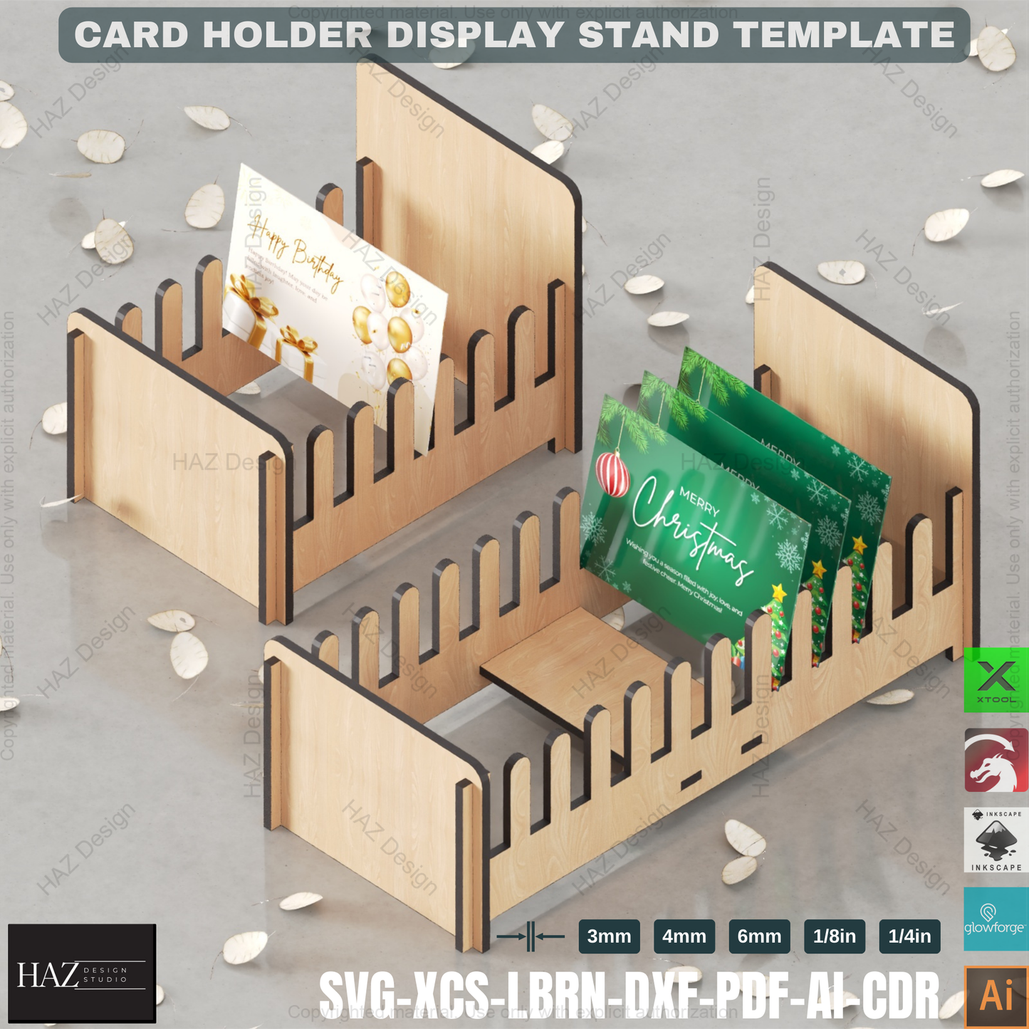 Laser Cut Card Display: 4 Sizes for Retail & Crafts,Retail Display Stand: Laser Cut Card Holder Template 429