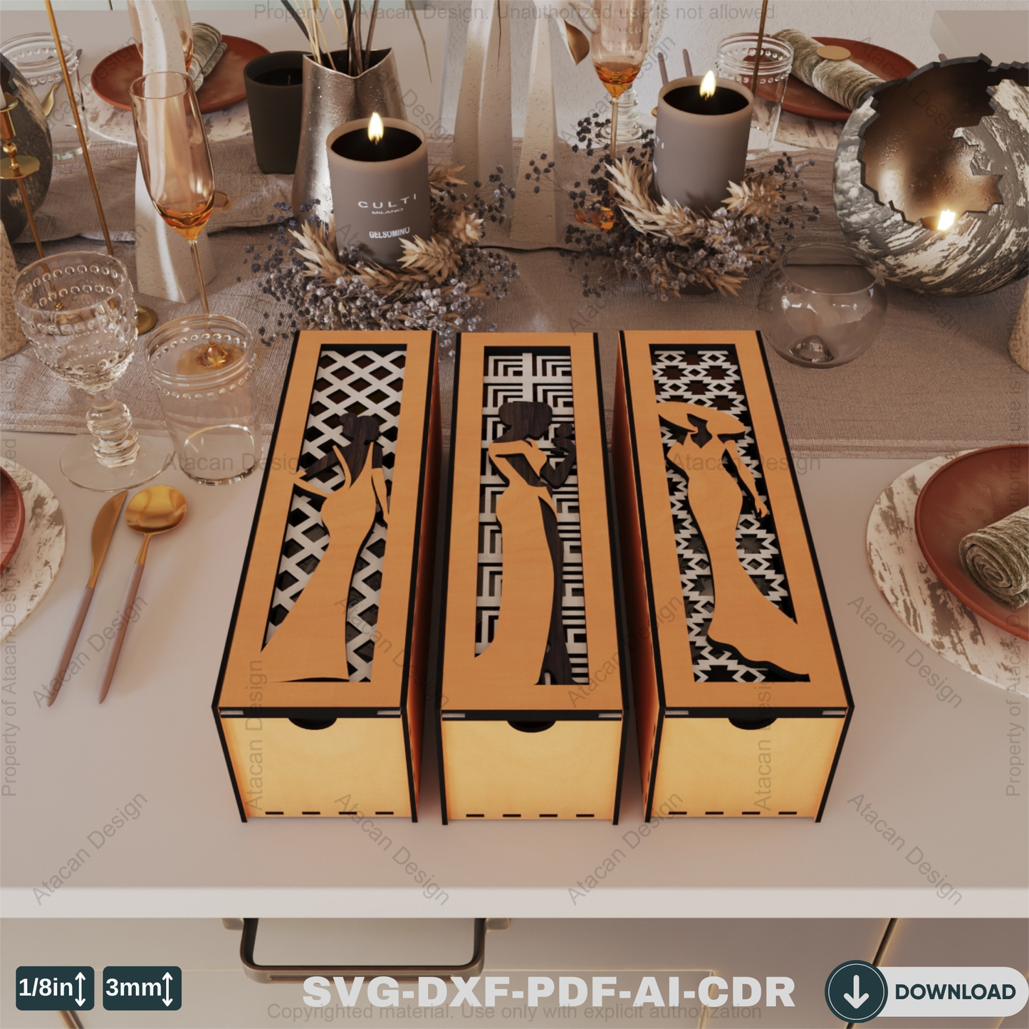 Elegant 3D Layered Wooden Wine Box Stylish Women Theme Perfect for Laser Cutting-Decorative Wine Holder with Sophisticated Woman Theme 799