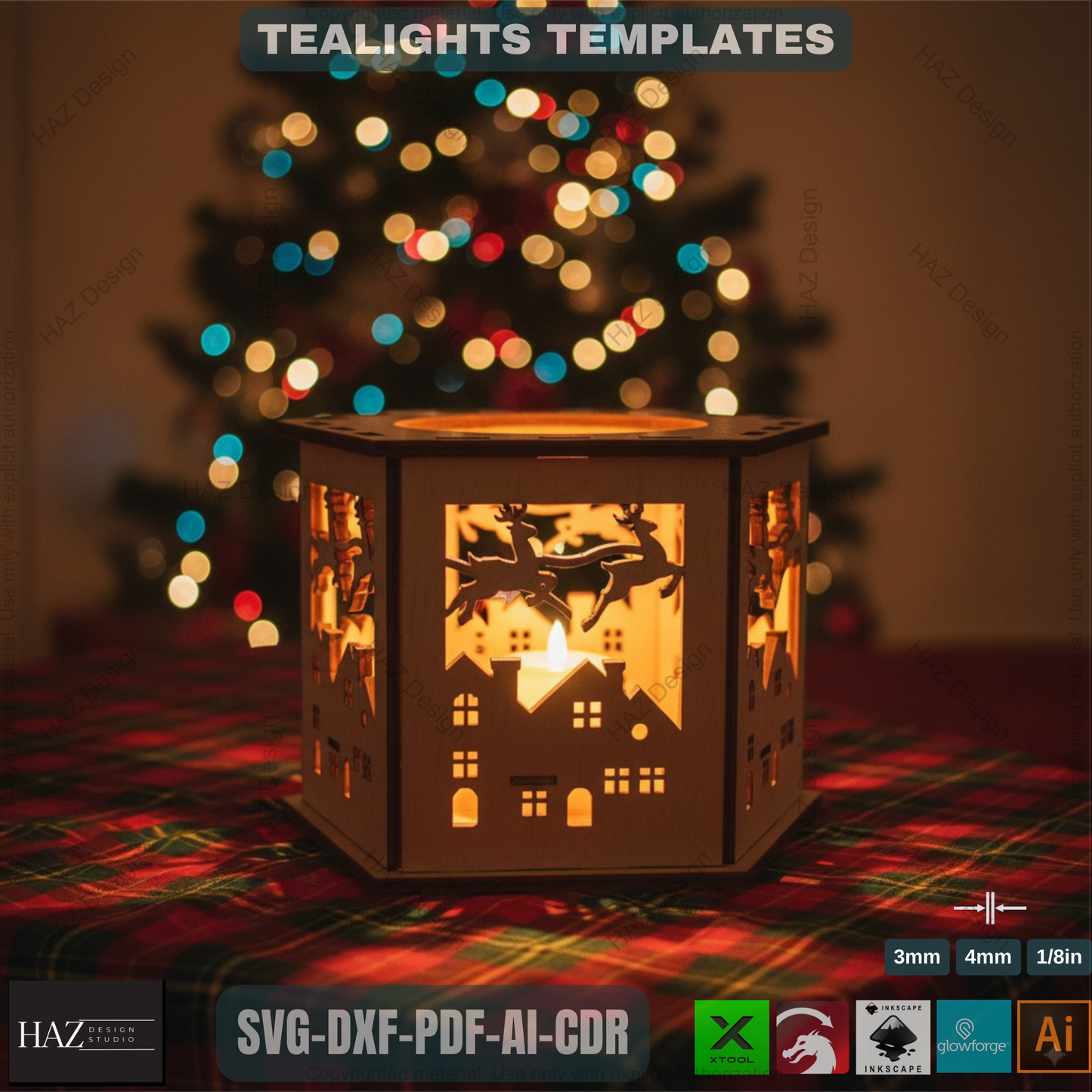 Candle Holder Laser Cut Lamp / Tea light Lanterns / Wood Table Candle Holder / Tealight Patterned Boxes / Candle Box Plans SVG DXF CDR 177