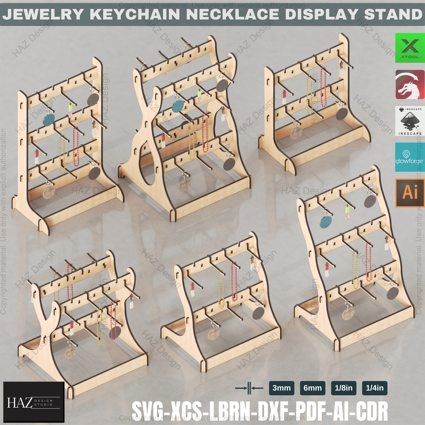Laser Cut Display Stand Bundle | 3 Designs, 6 Sizes | Jewelry & Keychain Holder for Craft Fairs 437