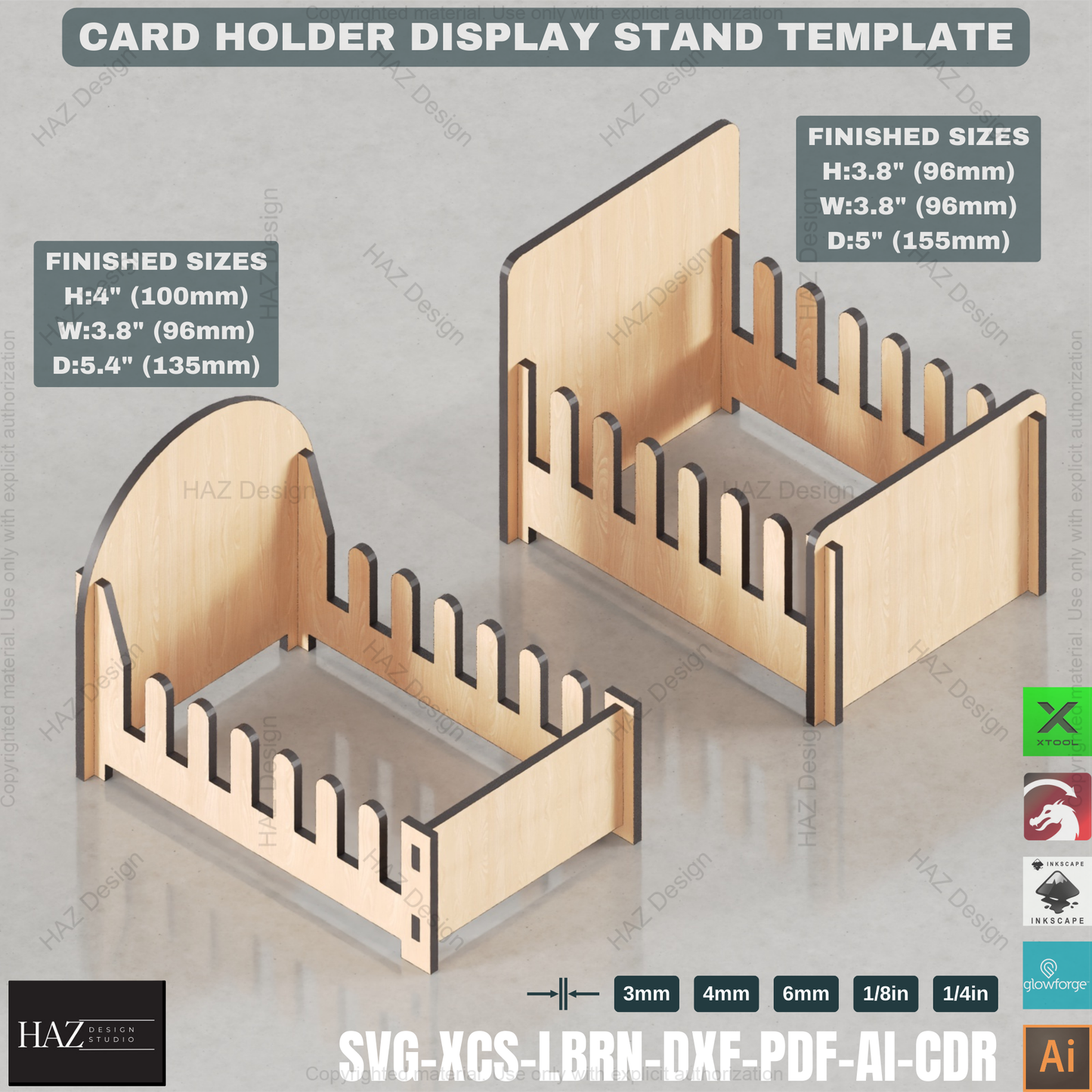 Laser Cut Card Display: 4 Sizes for Retail & Crafts,Retail Display Stand: Laser Cut Card Holder Template 429