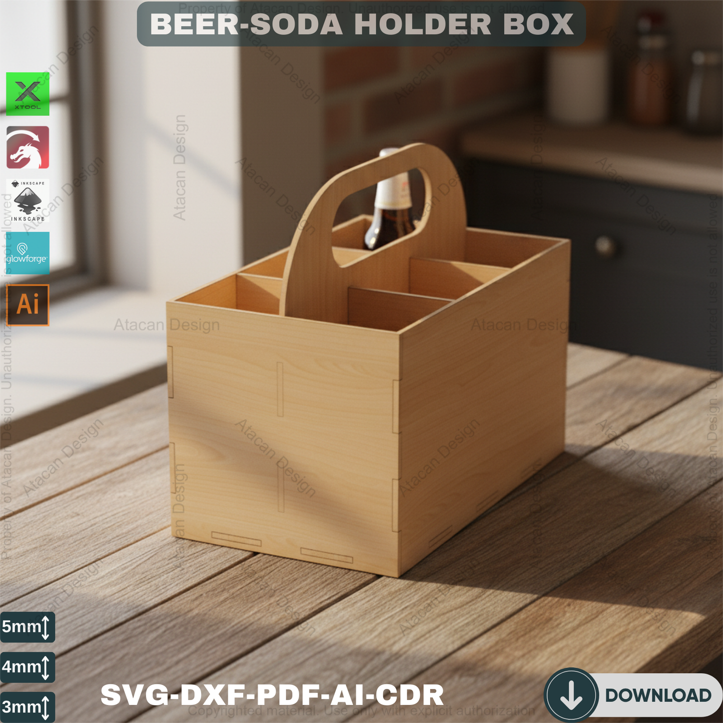 Beers Box - DIY Wooden Beer Crate - Laser Cut Template for Soda and Beer Holder 494