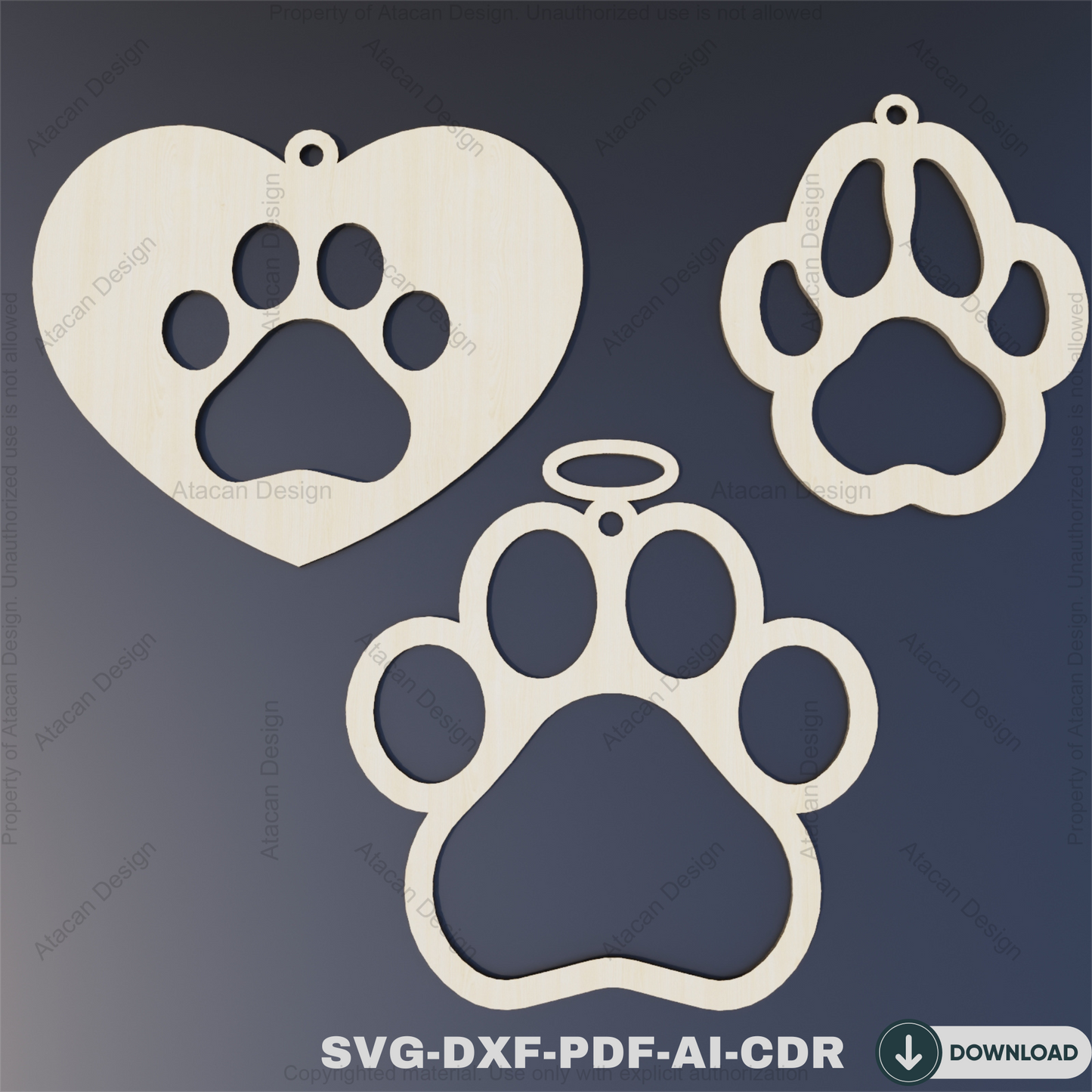Dog Paw Christmas Ornaments - Perfect Laser Cut Files for Holiday Décor and Crafts,Angel Paw and Heart Ornaments 811