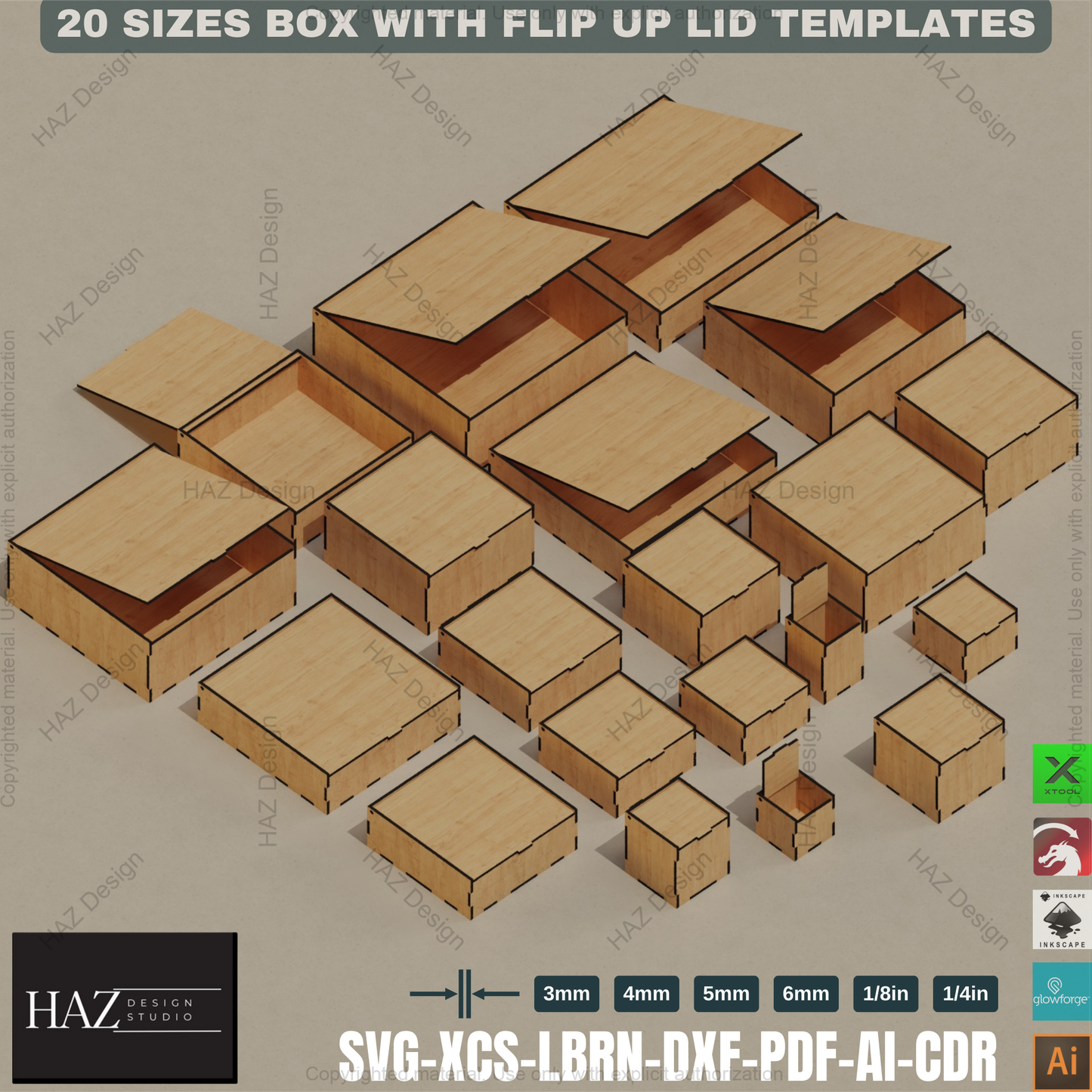 Laser Cut Flip Lid Box: 20 Sizes, 6 Thicknesses!,Laser Cut Box Set: Multiple Sizes, Flip Lid Design 414