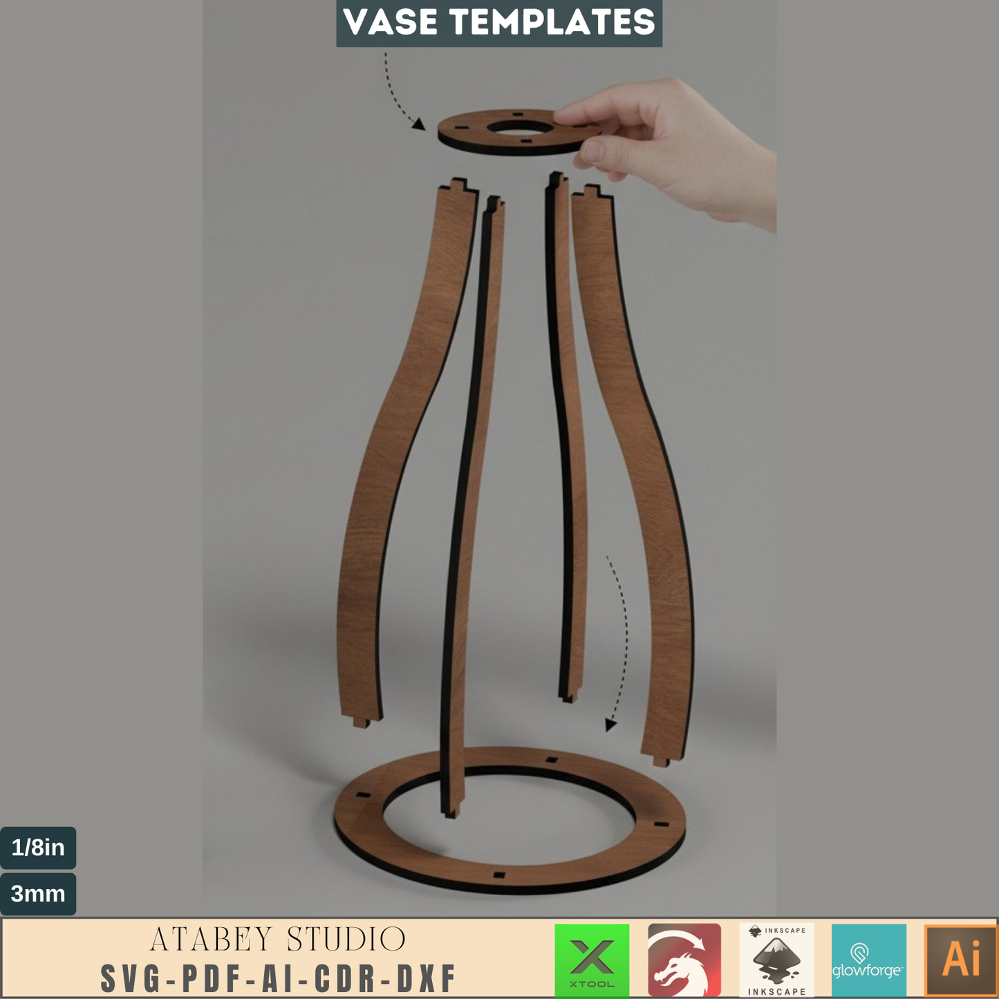 Set of 4 Wooden Vases - Laser Cut Flower Pots - 3D Bouquet Vase Templates 795
