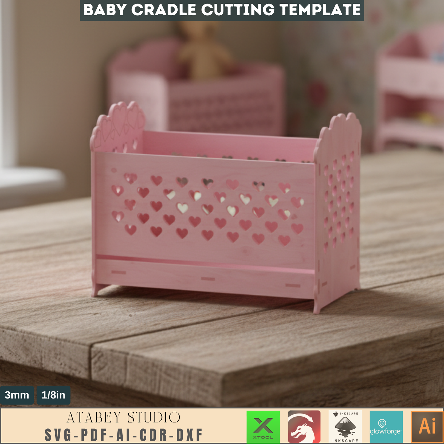 DIY Nursery Furniture Plans - Charming Wooden Cradle Design - Heart Pattern, Easy Laser Cut Files 602