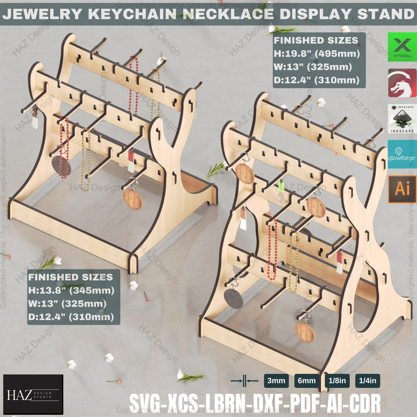 Laser Cut Display Stand Bundle | 3 Designs, 6 Sizes | Jewelry & Keychain Holder for Craft Fairs 437