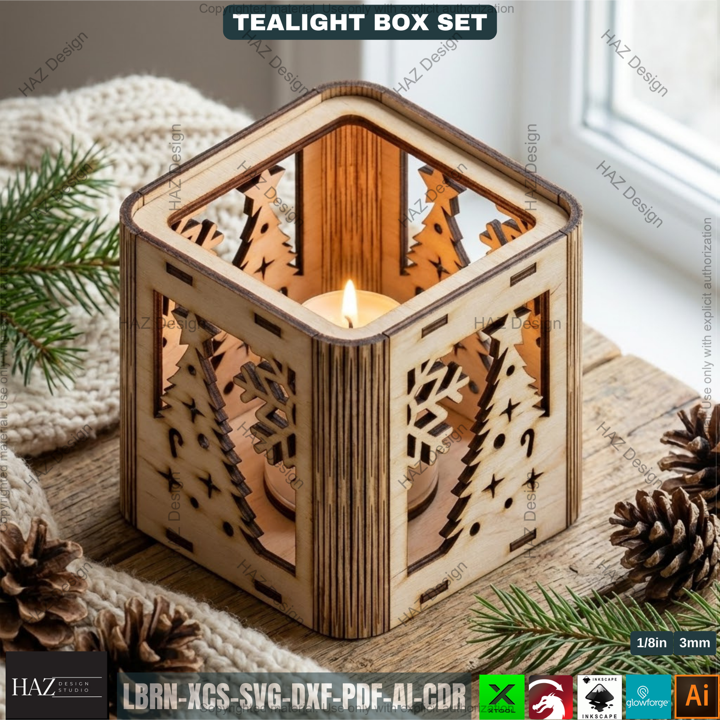 Christmas Ornament Candle Box, Wooden Luminary Vector, Flexible Plywood Lantern, Xmas Centerpiece Laser Plan, Holiday Votive Holder DIY 503
