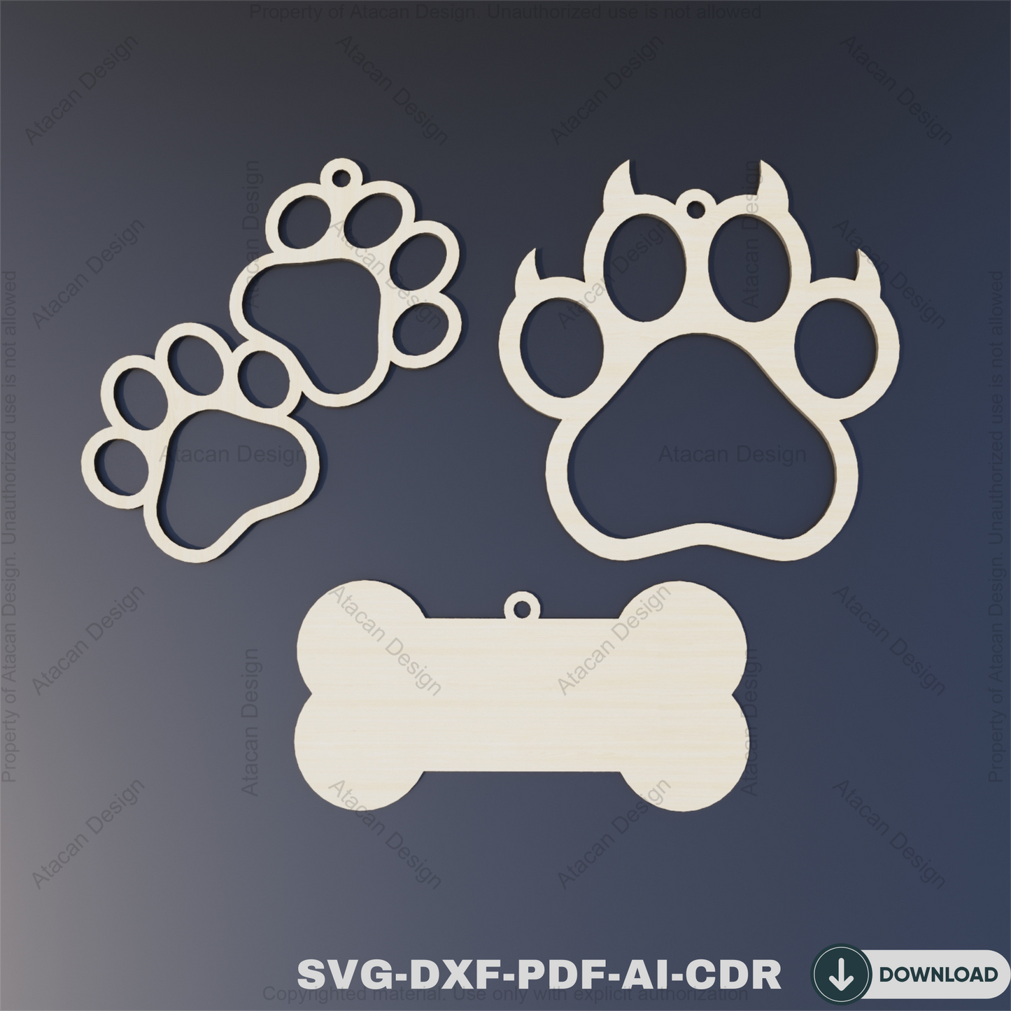 Dog Paw Christmas Ornaments - Perfect Laser Cut Files for Holiday Décor and Crafts,Angel Paw and Heart Ornaments 811