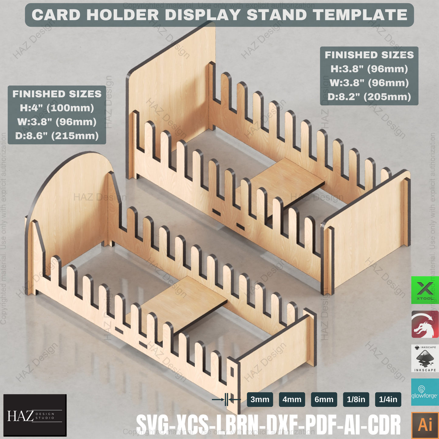 Laser Cut Card Display: 4 Sizes for Retail & Crafts,Retail Display Stand: Laser Cut Card Holder Template 429