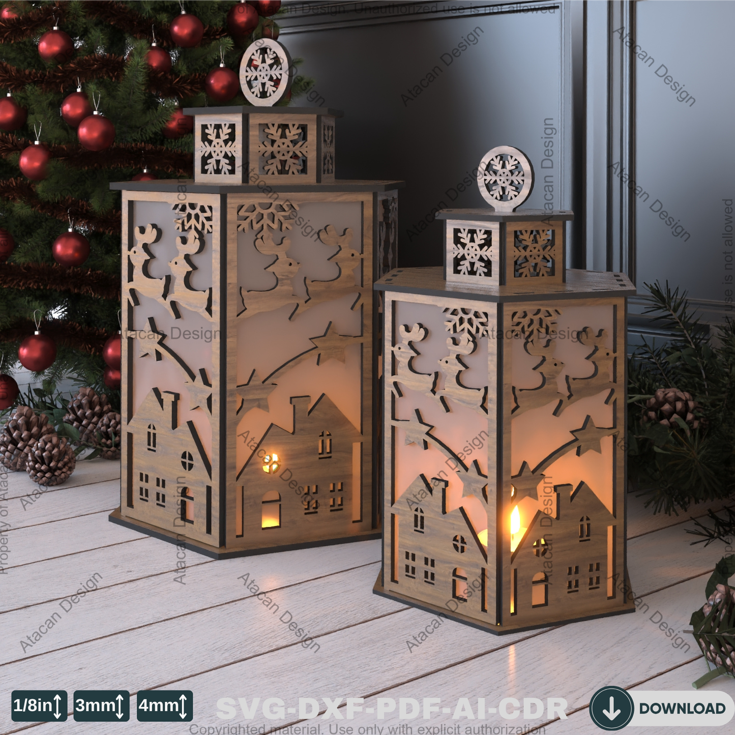 Elegant Winter Lantern Design – Snowy Wonderland Candle Holder Craft Template 784