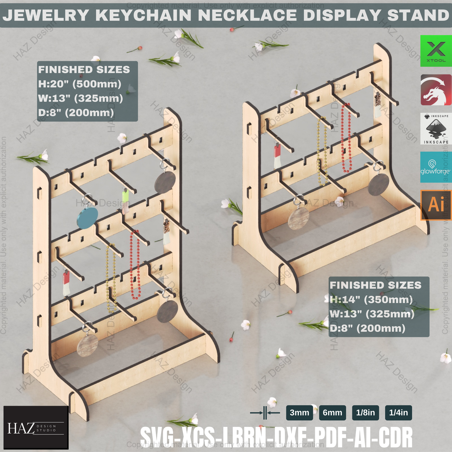 Laser Cut Display Stand Bundle | 3 Designs, 6 Sizes | Jewelry & Keychain Holder for Craft Fairs 437