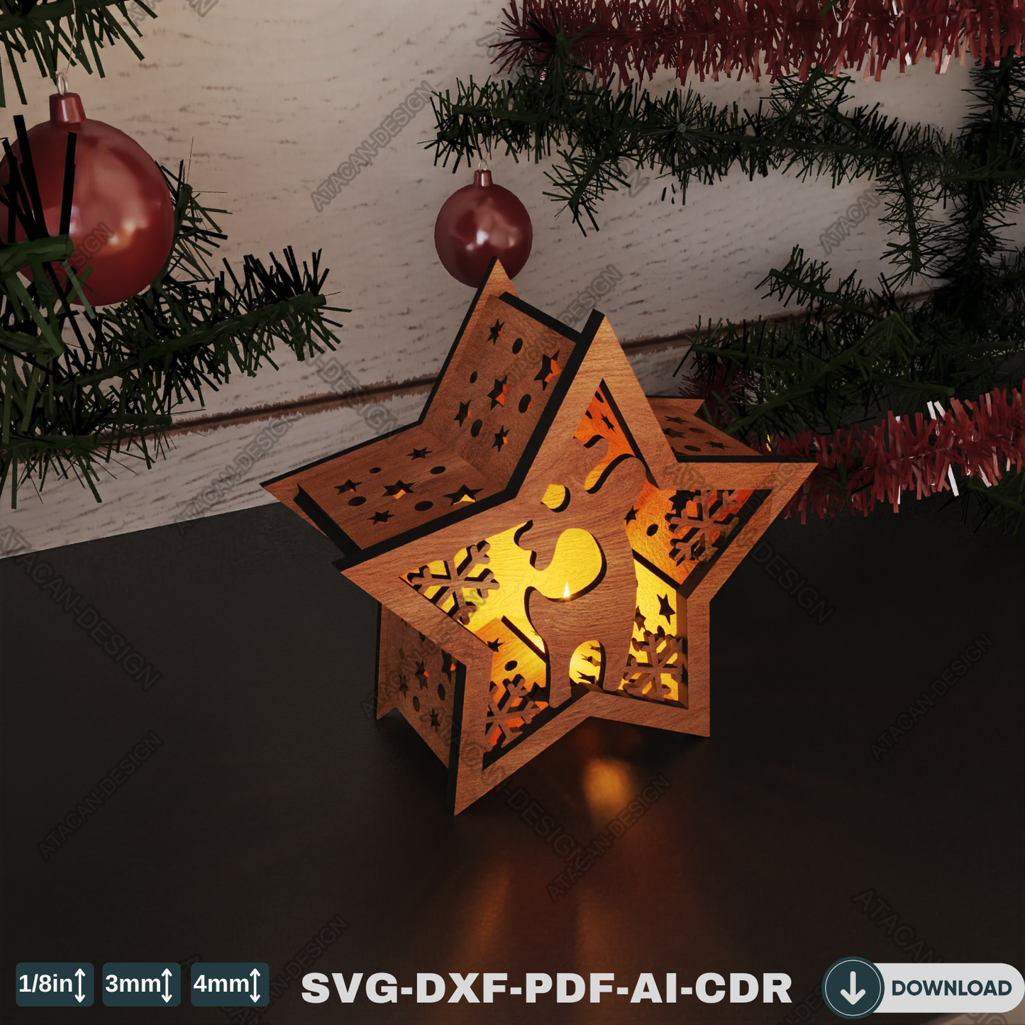 Christmas Star Lantern - Snowy Scene Decoration for Winter Candlelight Ambiance 774