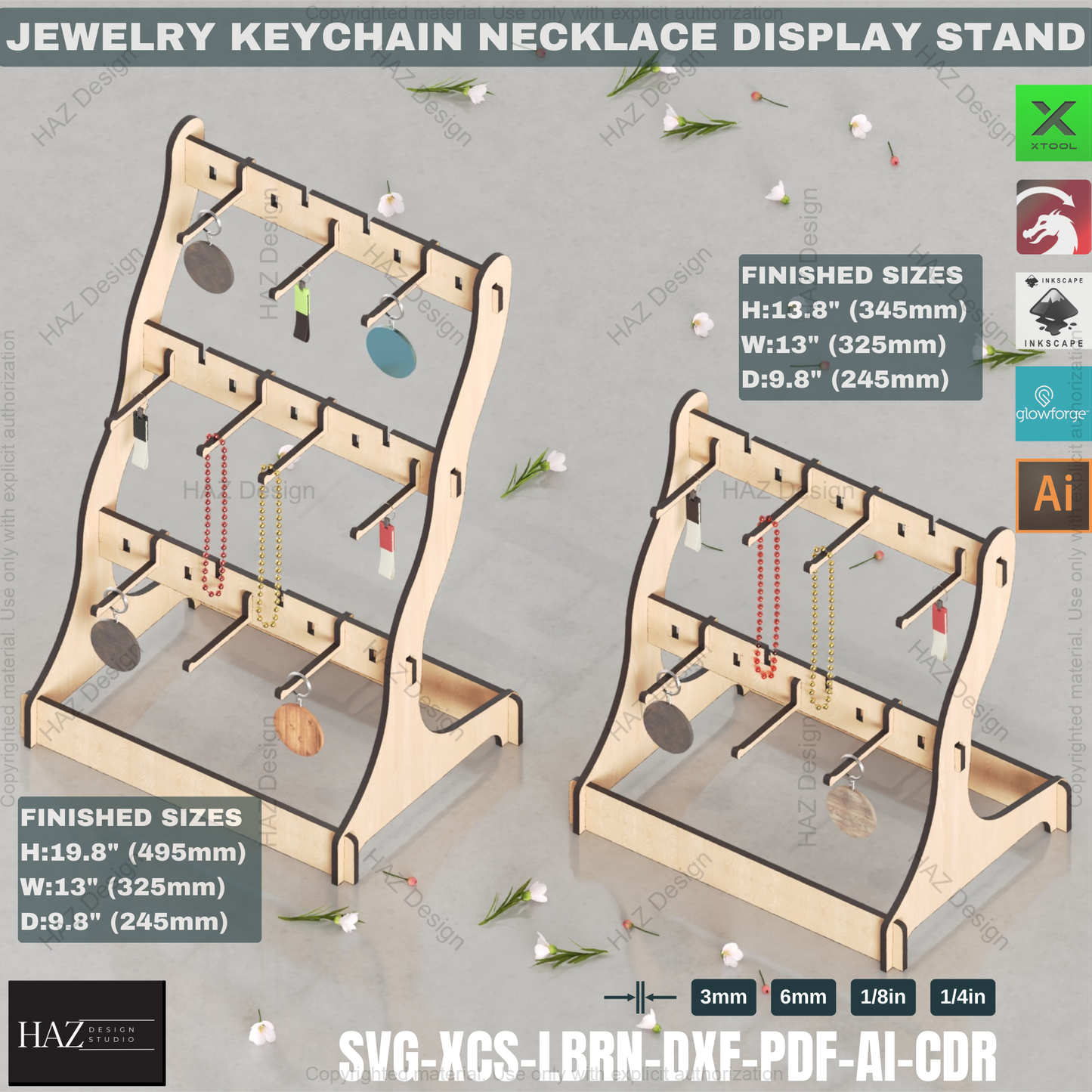 Laser Cut Display Stand Bundle | 3 Designs, 6 Sizes | Jewelry & Keychain Holder for Craft Fairs 437