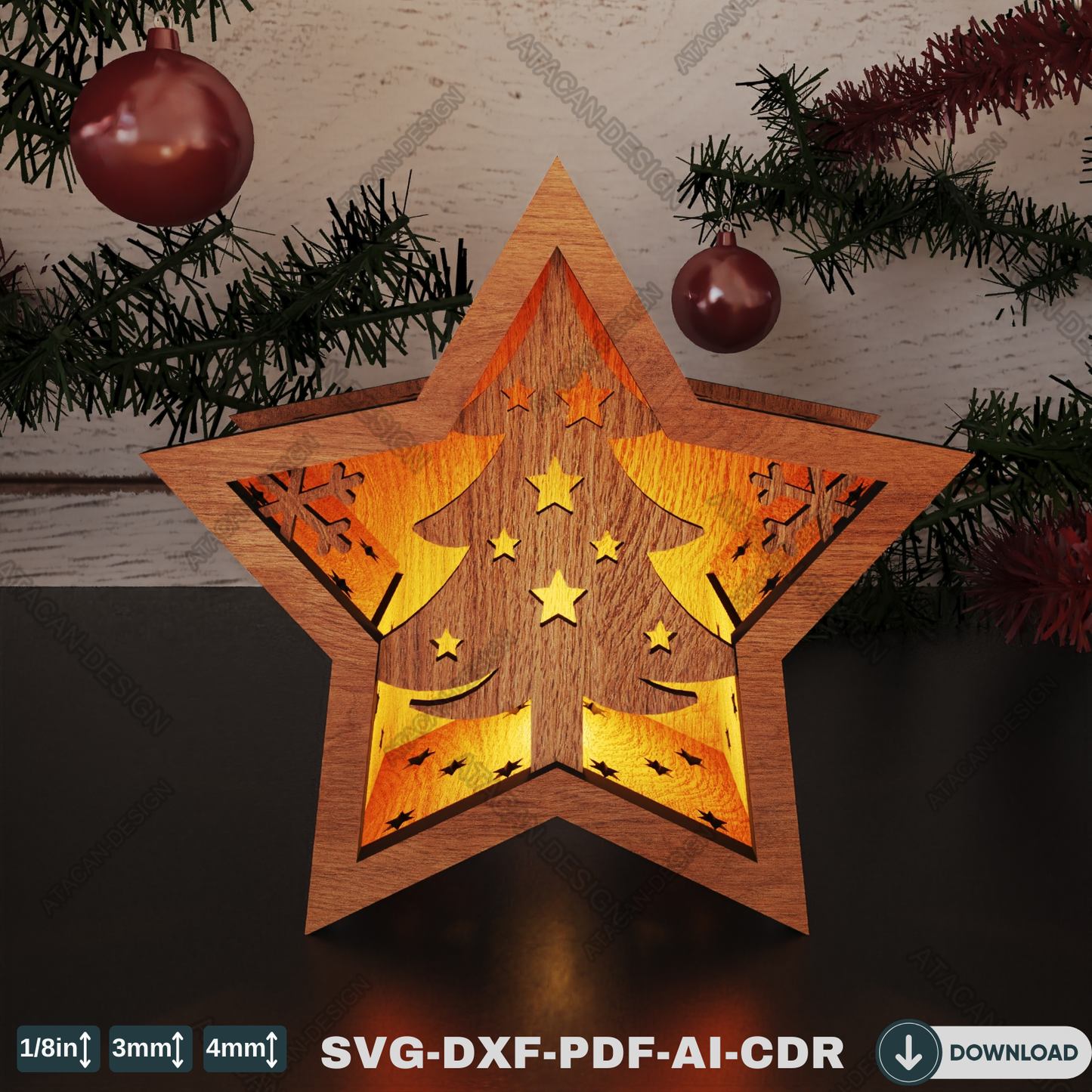 Christmas Star Lantern - Snowy Scene Decoration for Winter Candlelight Ambiance 774