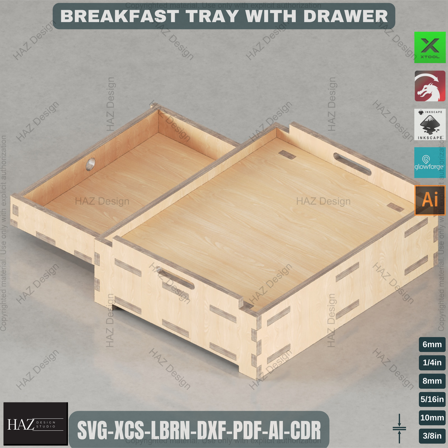 Wooden Breakfast Tray with Drawer - Laser Cut Digital Design Plan 453
