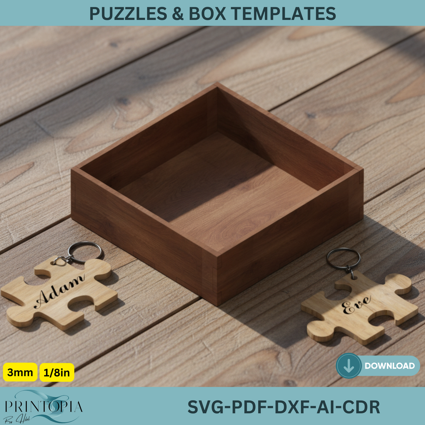 Personalized Couple Puzzle and Box Design for Laser Cutting and Crafting Projects 416
