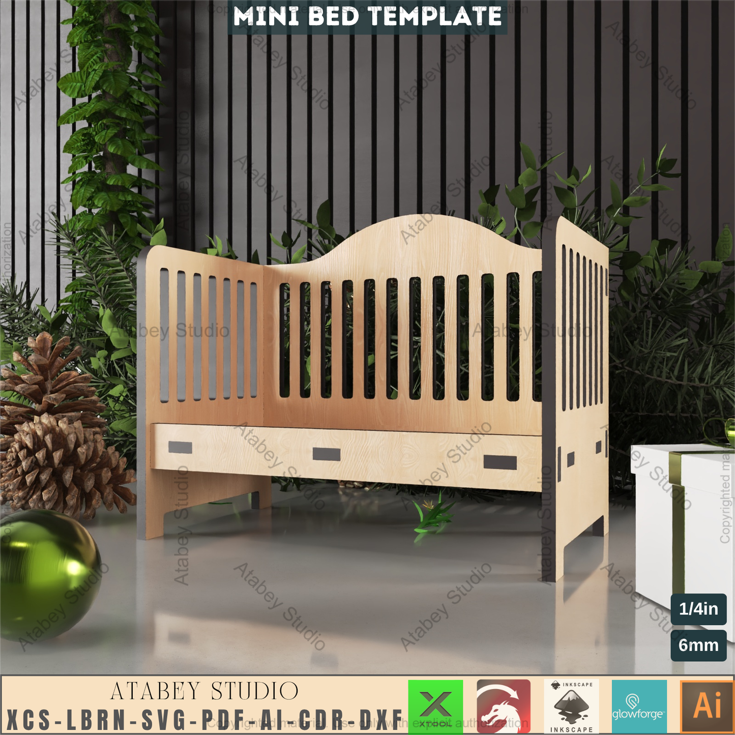 Doll Rocking Cradle Laser Cut File, Miniature Baby Crib Plan for Glowforge, Plywood Doll Furniture SVG