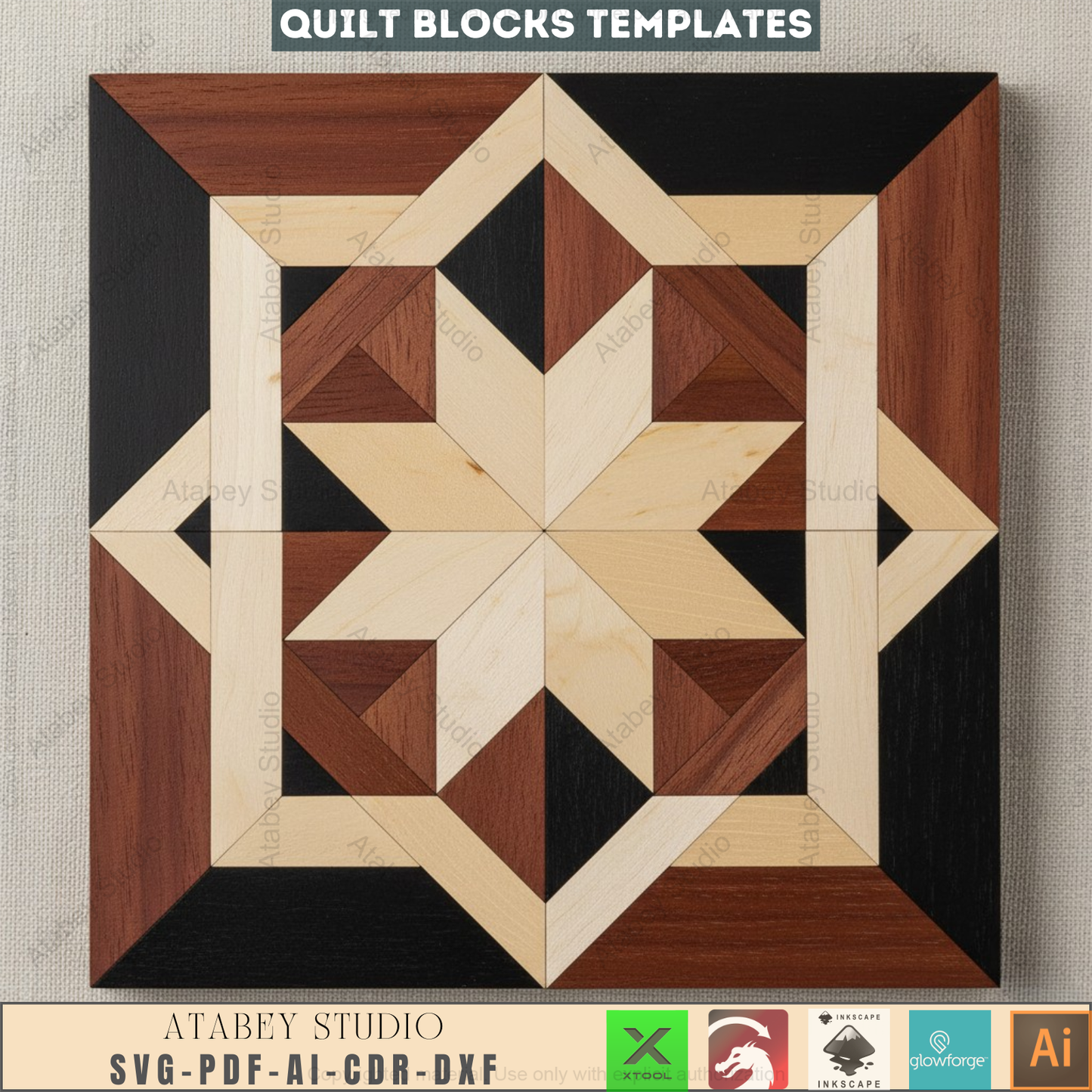Geometric Quilt Block Patterns for Laser Cutting | Modern Barn Quilt SVG Templates | Printable Abstract Art Mosaic Craft Designs 964