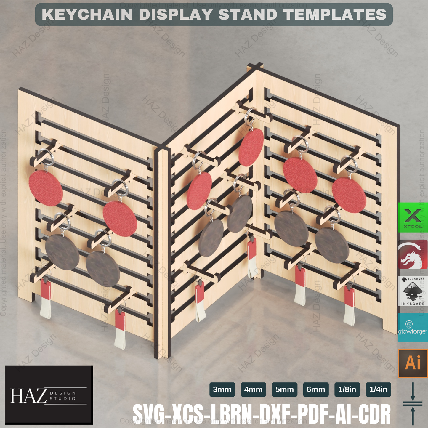 Laser Cut Keychain Stand - Modular Display - 2 Sizes,Adjustable Keychain Display - Laser Cut Vendor Rack SVG 421