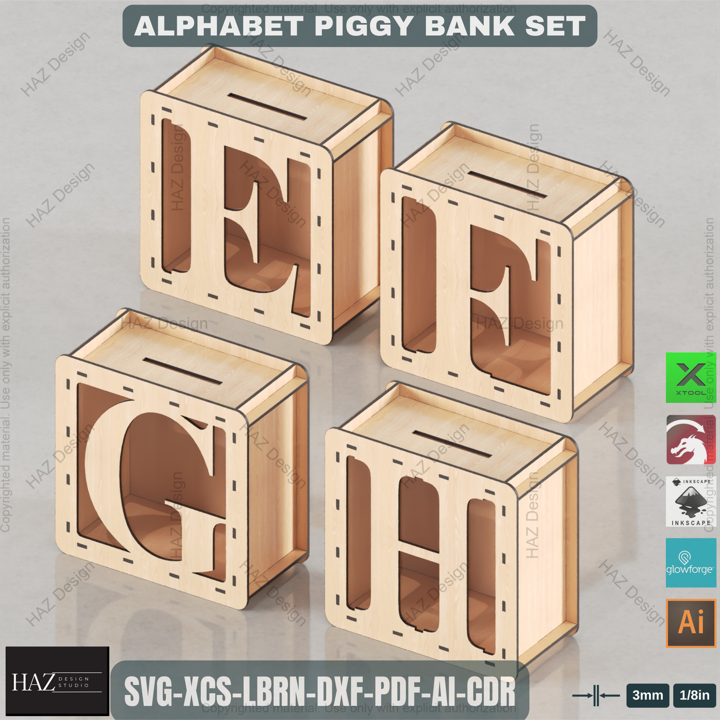 Alphabet Piggy Bank Laser Files | A-Z Letter Money Box Set | DIY Kids Gift & Nursery Decor Plan 446