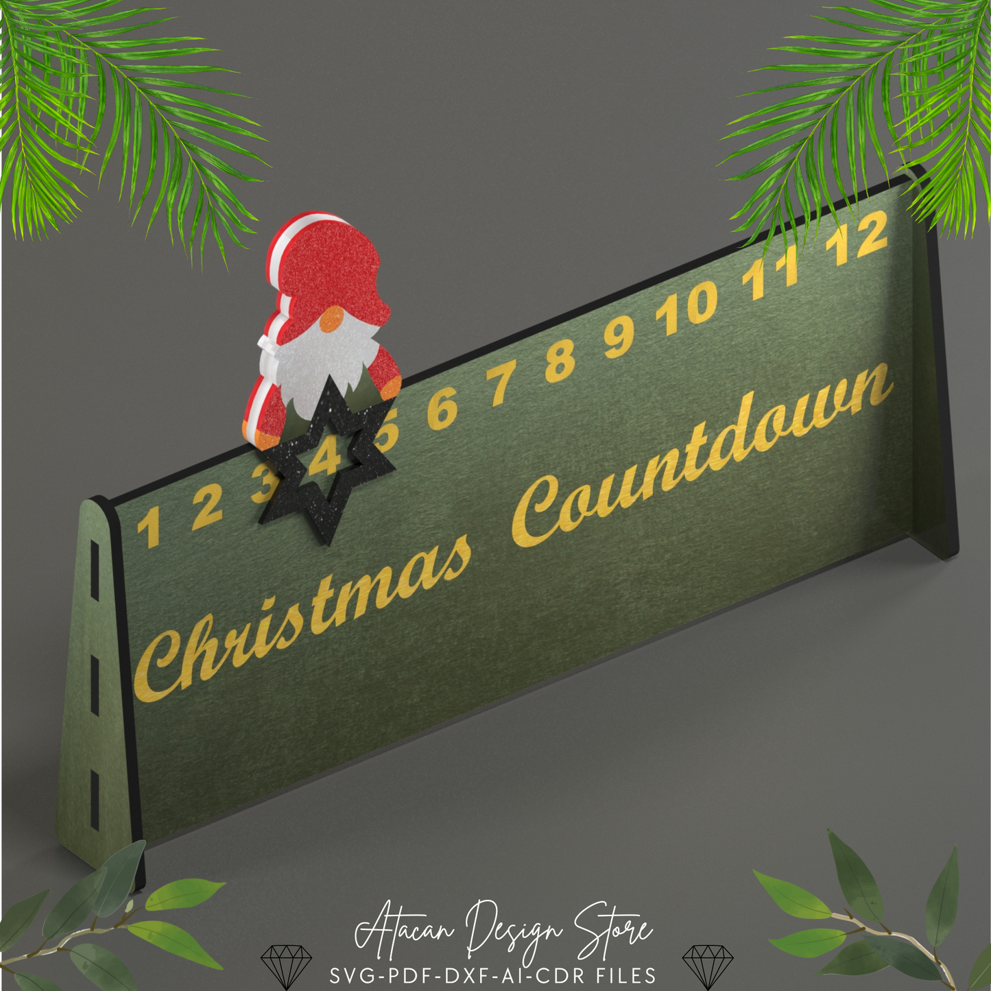 Festive Santa Christmas Countdown Calendar | Holiday Advent Sign for Laser Cutting 665