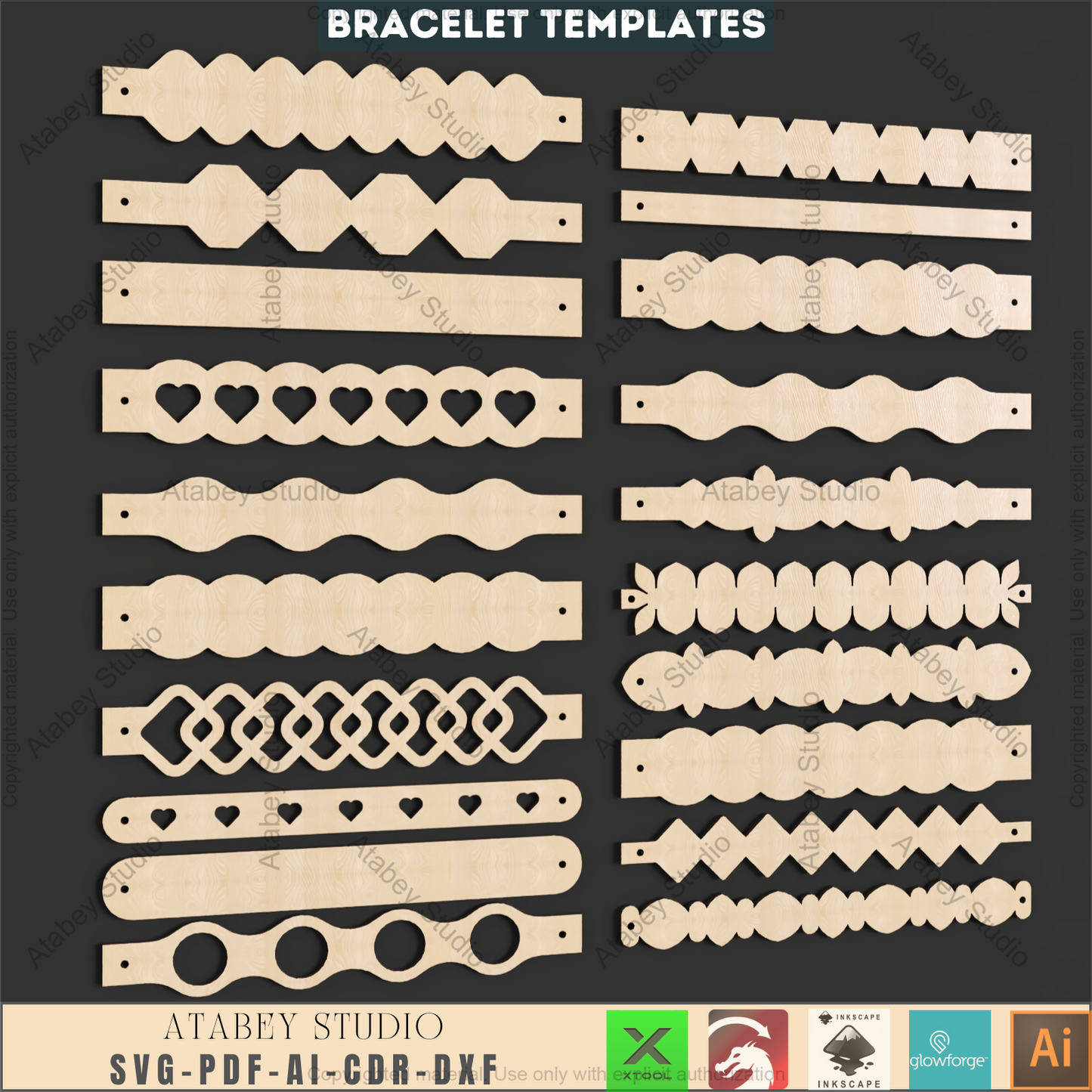 Laser Cut Bangle & Cuff SVG Pack, Creative Jewelry Making Templates, Files for Wood & Leather Crafters