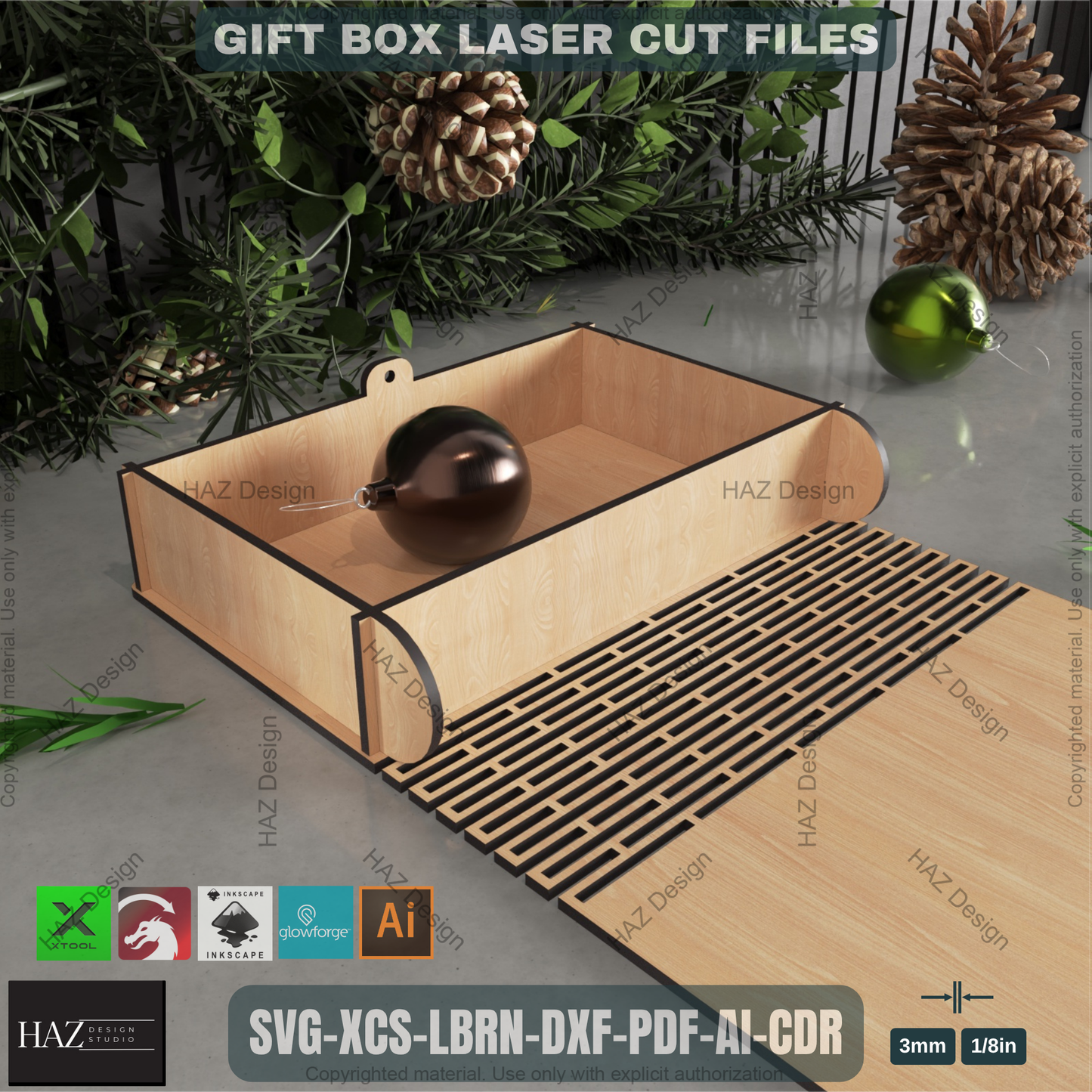 Elegant Laser Cut Memory Box SVG, Wooden Gift Box Plan for Glowforge, Decorative Keepsake Box File with Slatted Lid for xTool
