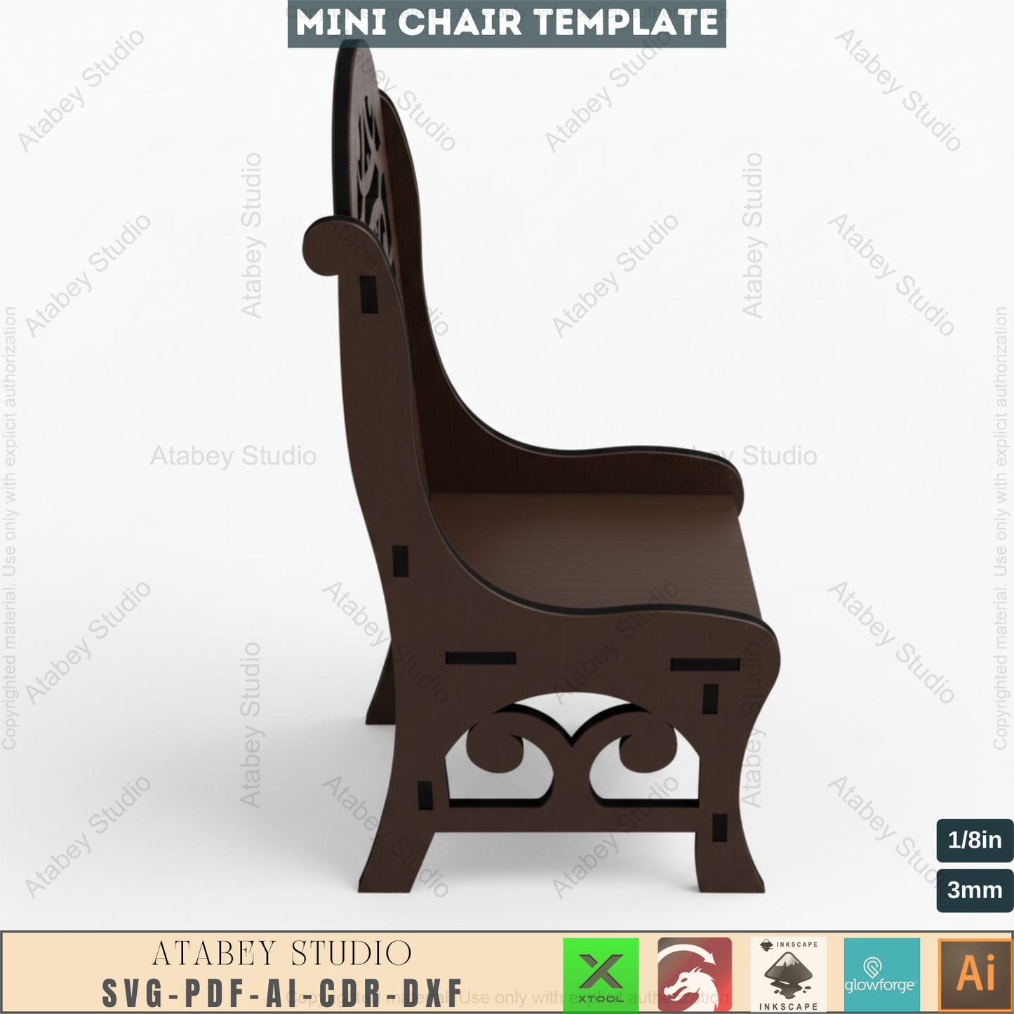 Plywood Mini Chair Decor - Vector Plan for Dollhouse Furniture, Wood Laser Cut Files 001