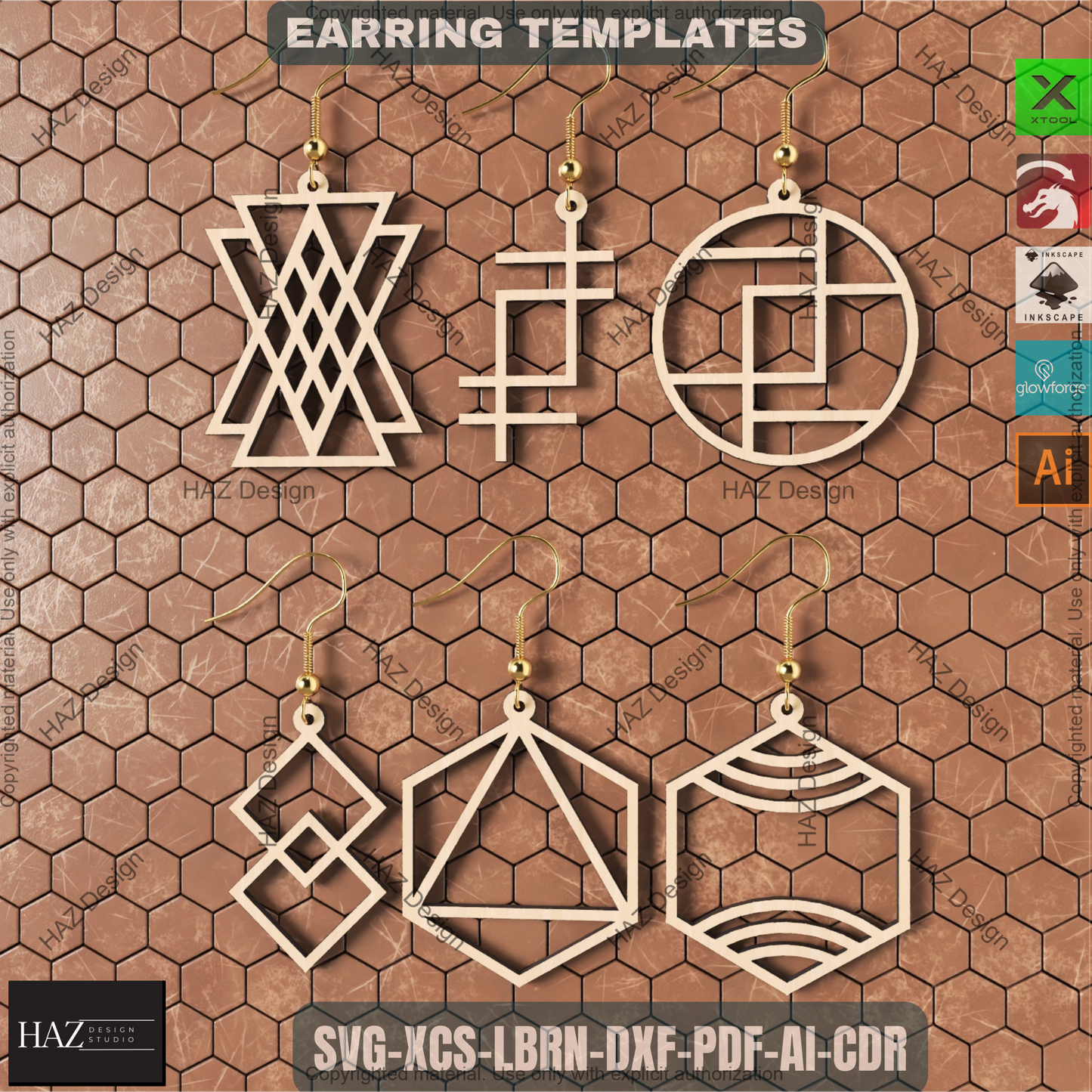 DIY Earring Laser Cut Files, Geometric Jewelry Design Bundle for Small Business, Wood Earring Templates for Xtool, Cricut and Silhouette 459