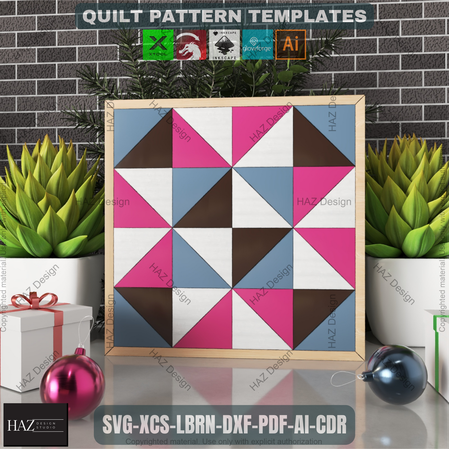 Wood Quilt Block Pattern Pack, Geometric Wall Art SVG, Laser Ready Files for Farmhouse Decor, DIY Barn Quilt Craft Project Bundle 461
