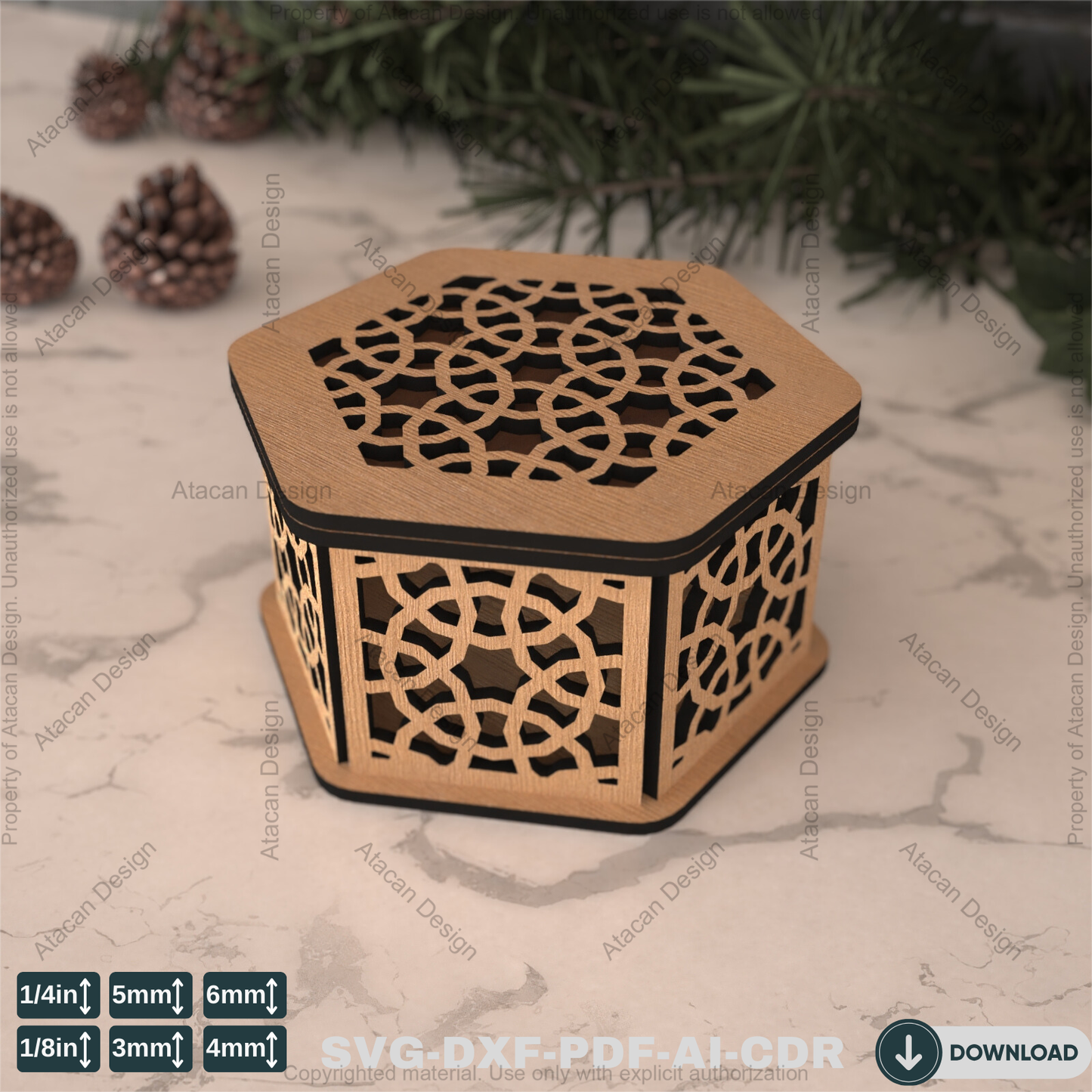 Hexagon Laser Cut Gift Box - Elegant Decorative Wooden Wedding Favor Box,jewellery case Design 796